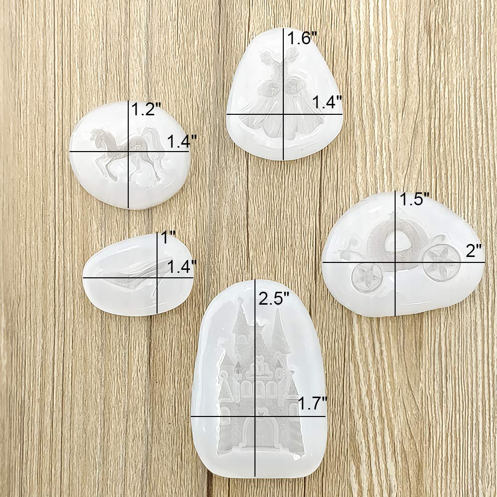 5Pcs/Set Cinderella Fondant Mold Fairy Tales Castle Pumpkin Carriage Princess Dress Crystal Shoes Silicone Chocolate Candy Mold Gum Paste Sugar Craft Cake Cupcake Decorating Tool Resin Clay Mould - Image 7