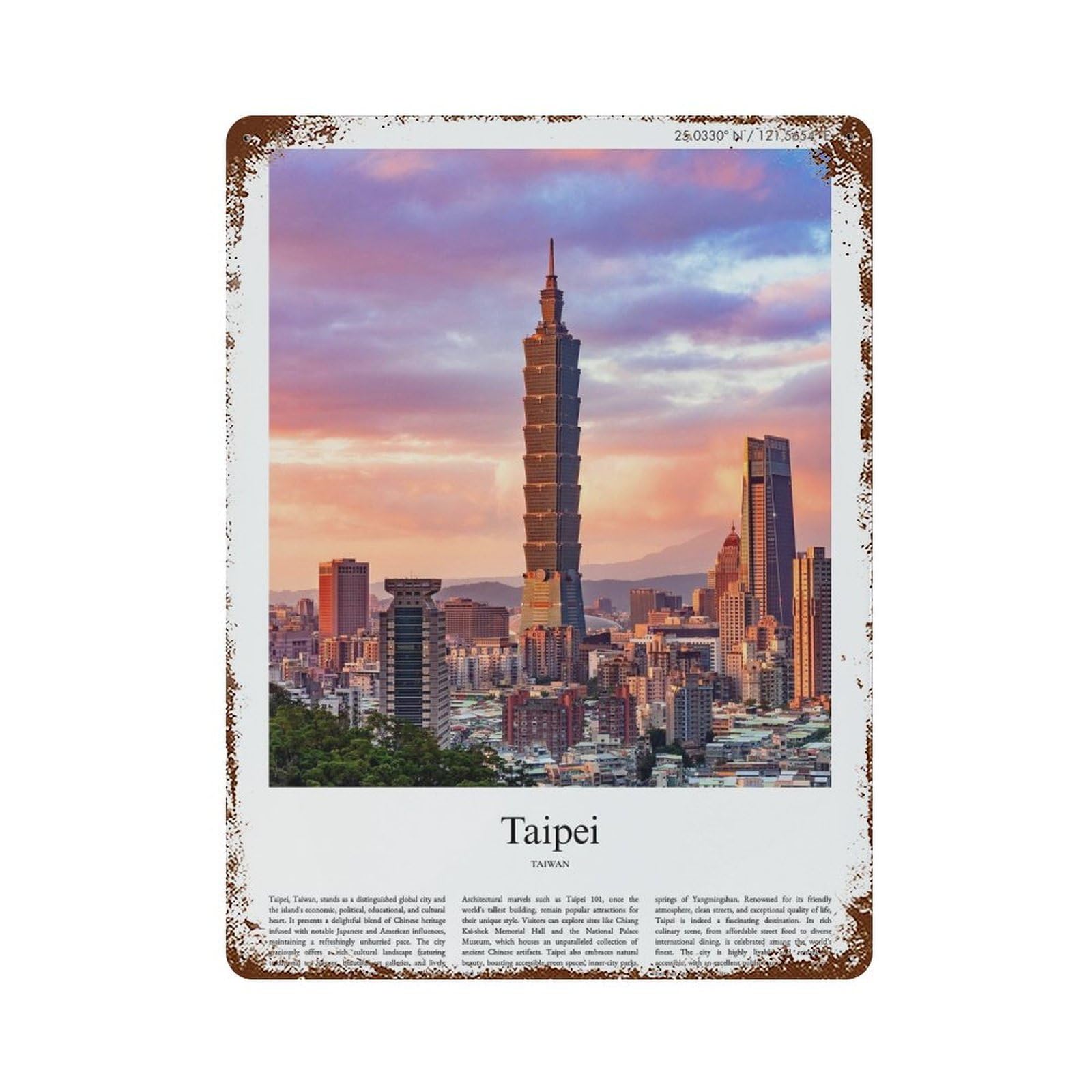 xiaoxiaoshen Taipei Taiwan City Scenery Wall Decor Art Metal Tin Poster Modern Home Decor Art Home Bar Shop Decorations Vintage Sign 40x30cm