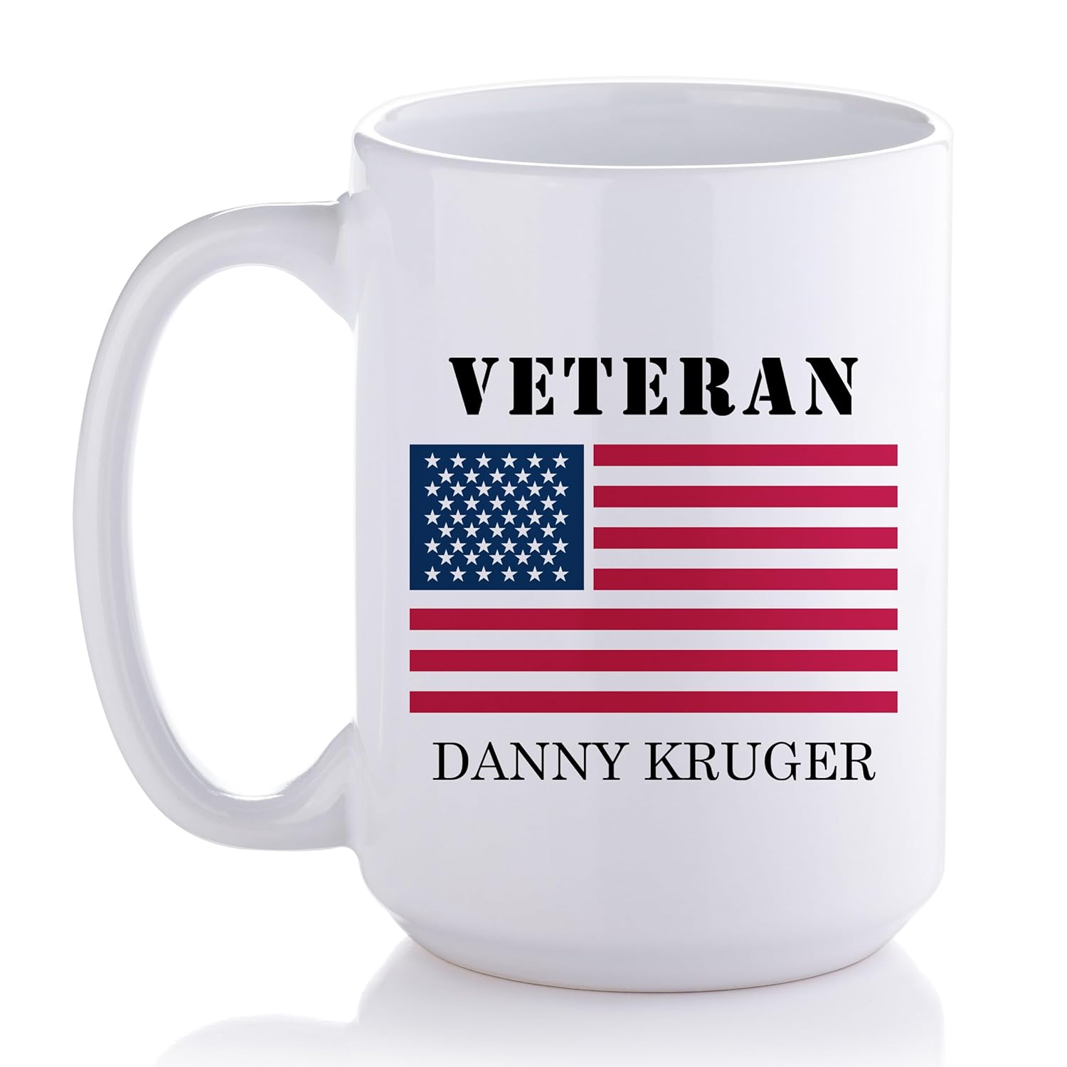 Lifetime Creations Personalized Veteran Ceramic Mug 15 oz White Coffee Cup with Color American Flag Custom Black Text