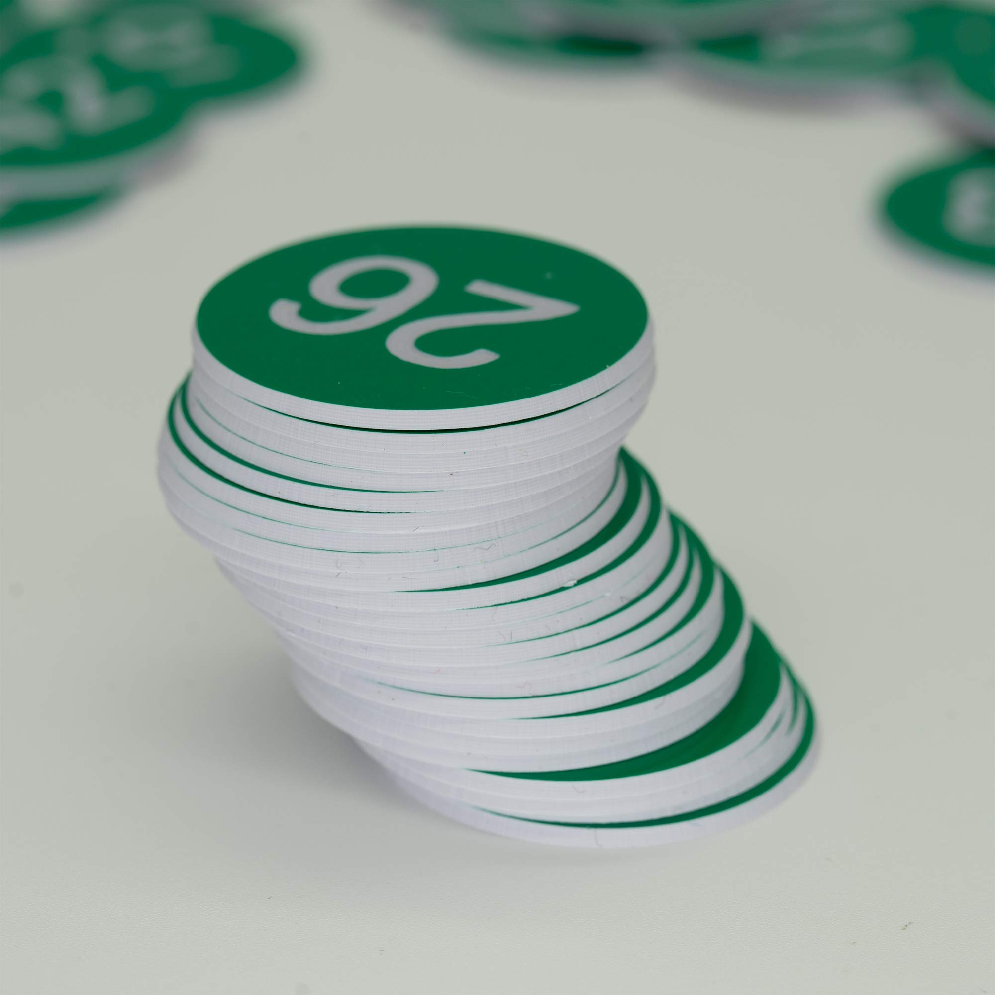 Targhette numerate in plastica, con numero inciso, senza foro (1-100, verde)