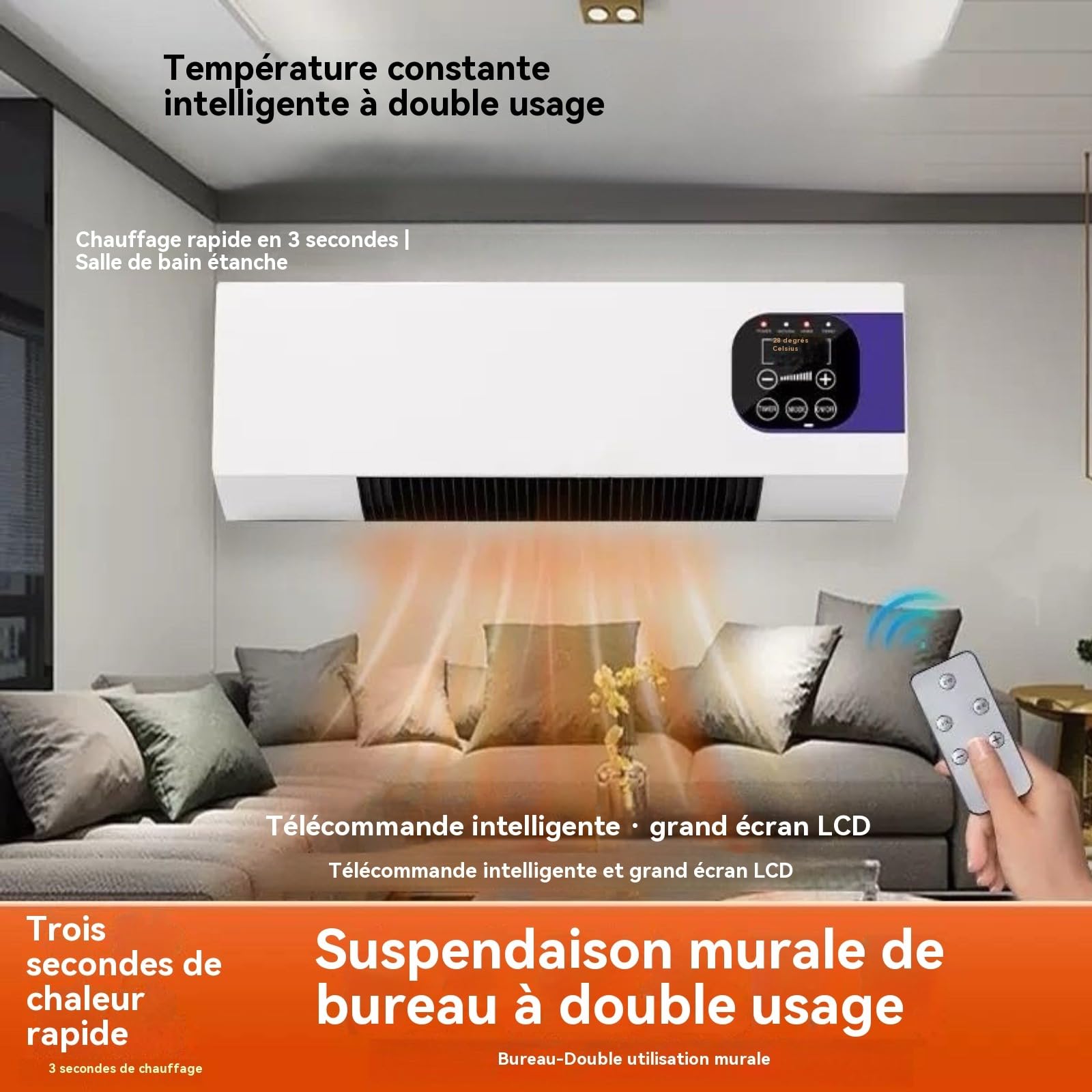 Portable Climatiseur Mural 2000W Conception D'Installation Facile Clim Murale Pour Salle De Bain Chambre À Coucher Salle À Manger