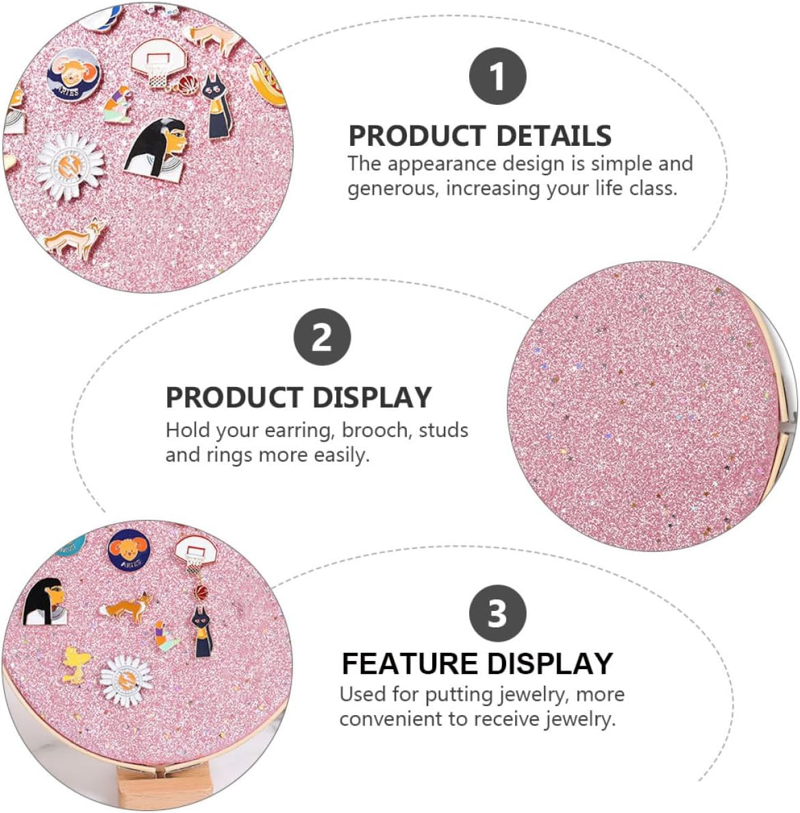 VALICLUD 1pc Round Jewelry Storage Holder Shiny Brooch and Earring Display Stand for Women Stylish Frame Jewelry Organizer for Necklaces Bracelets and for Home and Store Display