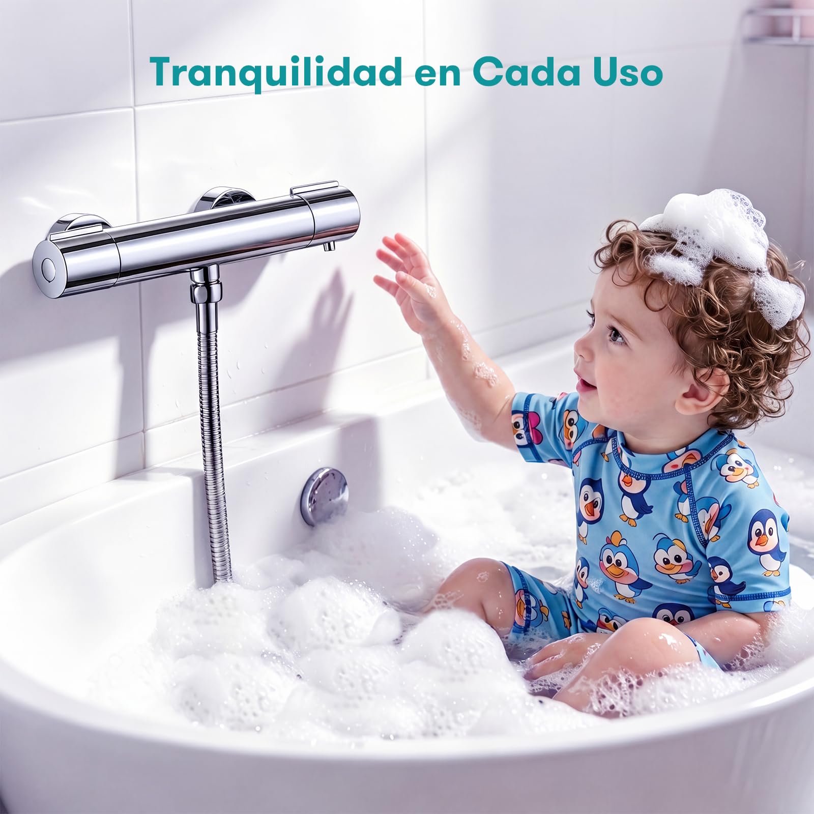 JZX Grifo Ducha Termostático, Grifo Ducha Botón de Seguridad 38°C, Cromado | Grifo de Ducha Termostático de acero Inoxidable, Instalación en Superficie, Termostático Ducha para Ducha y Bañera, Redondo