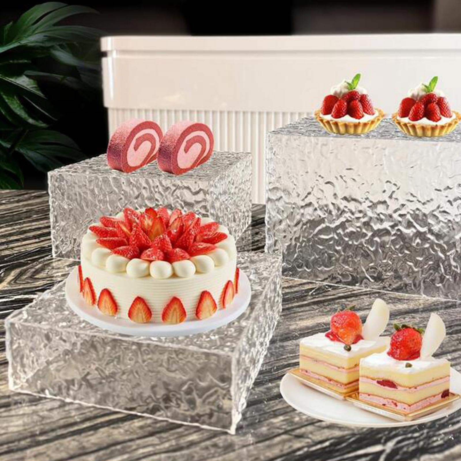 dijiusidy Caja de exhibición de cubo acrílico, elevador buffet para catering, figuras acción, pastel, juego 8 piezas, juego 3 piezas