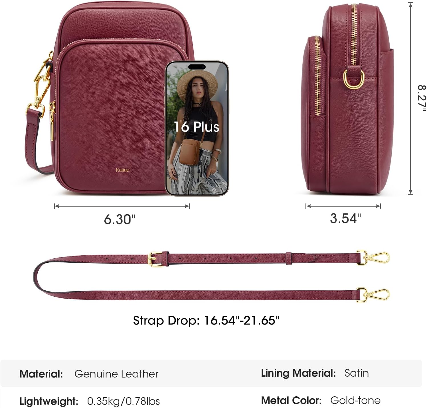 Kattee Leather Crossbody Bags for Women, Small Genuine Leather Purses and Handbags, Shoulder Cross Body Bag for Woman - Image 3