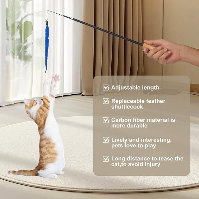 Foto 6 de 7 de LIAILA 14 Piezas de Juguetes para Gatos Que contienen 2 cañas de Pesca largas de Gatos (42-110 cm), 4 líneas