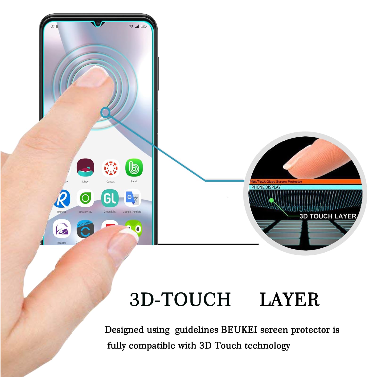 beukei (3 Pack) Compatible for Gabb Phone 3 Pro Screen Protector Tempered Glass, Touch Sensitive,Case Friendly, 9H Hardness