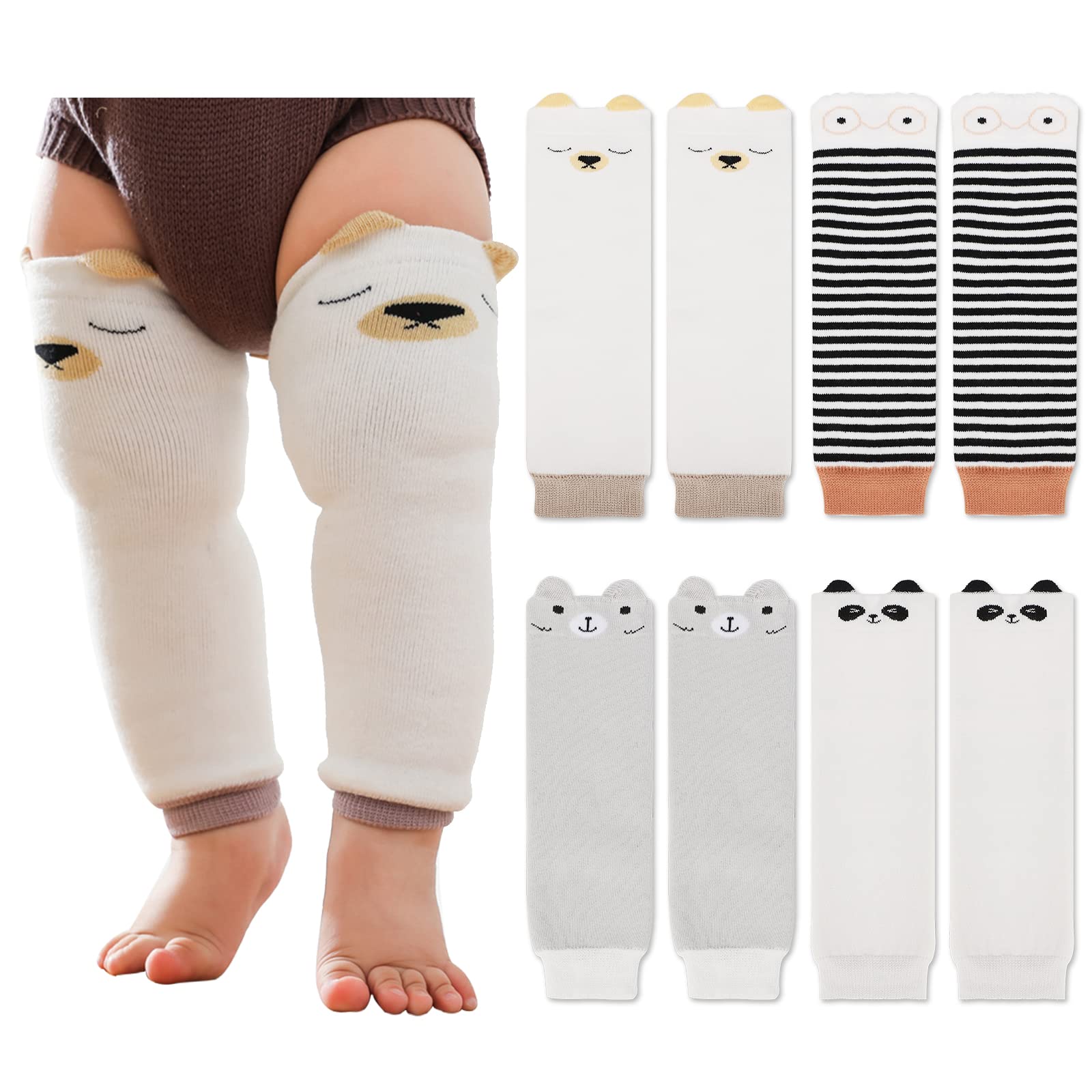 XEPST Pack of 4 Toddler Baby Leg Warmers, Cute Animal Pattern Long Legwarmers Knee Socks Knee Protector Leg Sleeves for Baby Kids Toddlers Girl and Boy 0-5 Years, One Size
