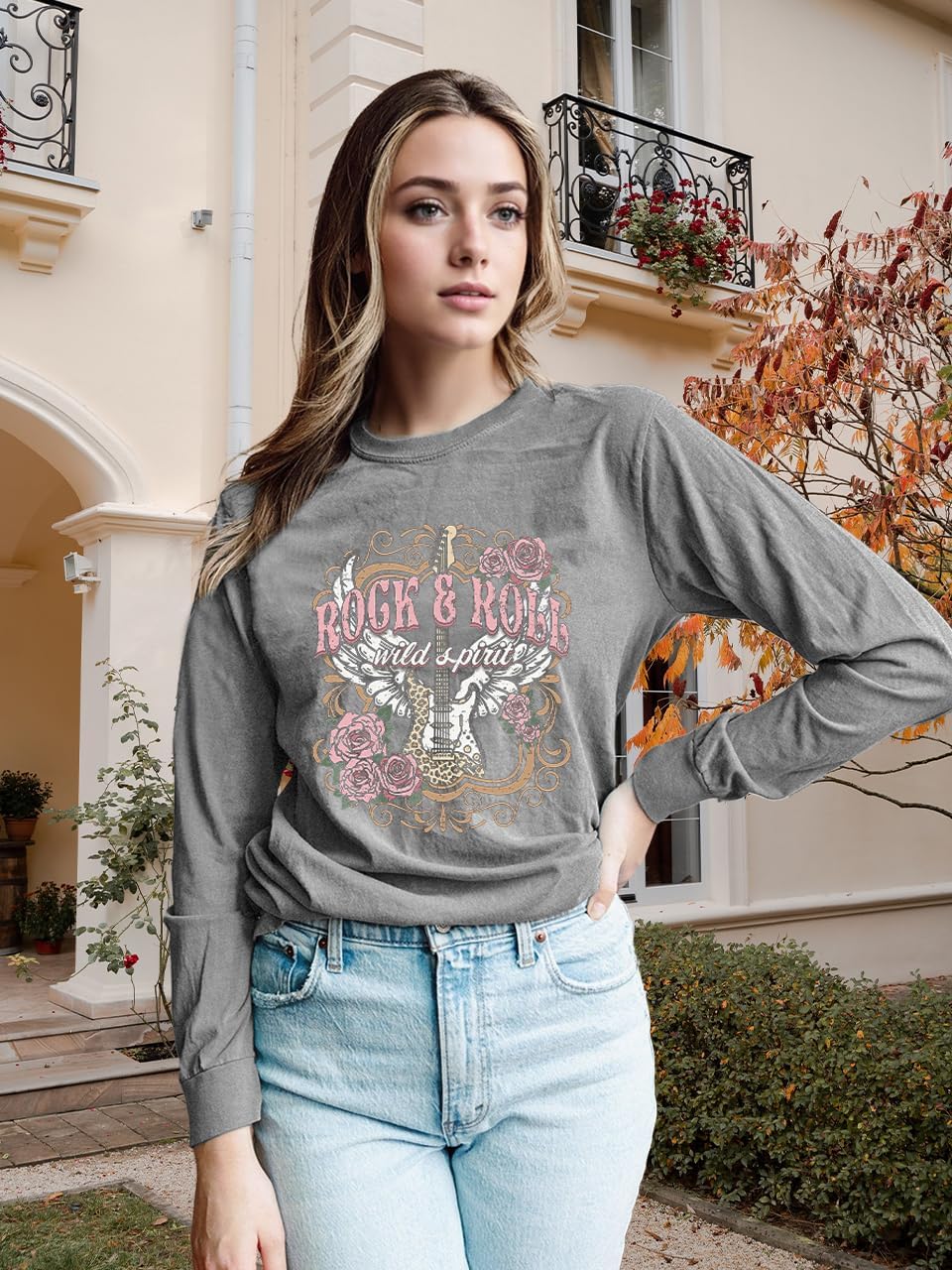 MZEAZRK Women Nashville Shirts Country Music Guitar T Shirt Long Sleeve Casual Loose Long Sleeve Tops - Image 3