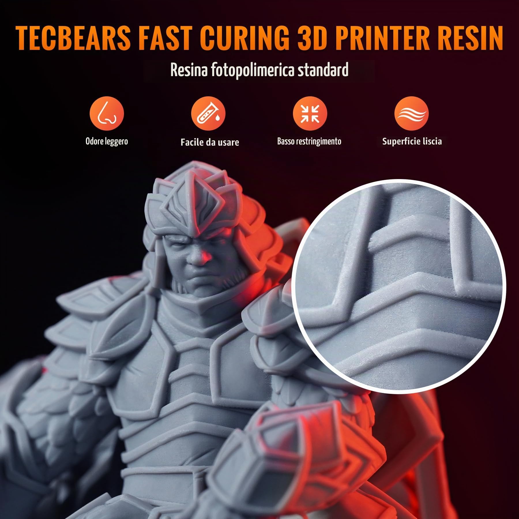 TECBEARS Resine Standard Stampante 3D Grigio 2KG, Alta Precisione, Eccellente Fluidità e Bassa Contrazione Resina UV 405 nm per Stampanti 3D LCD/DLP/SLA