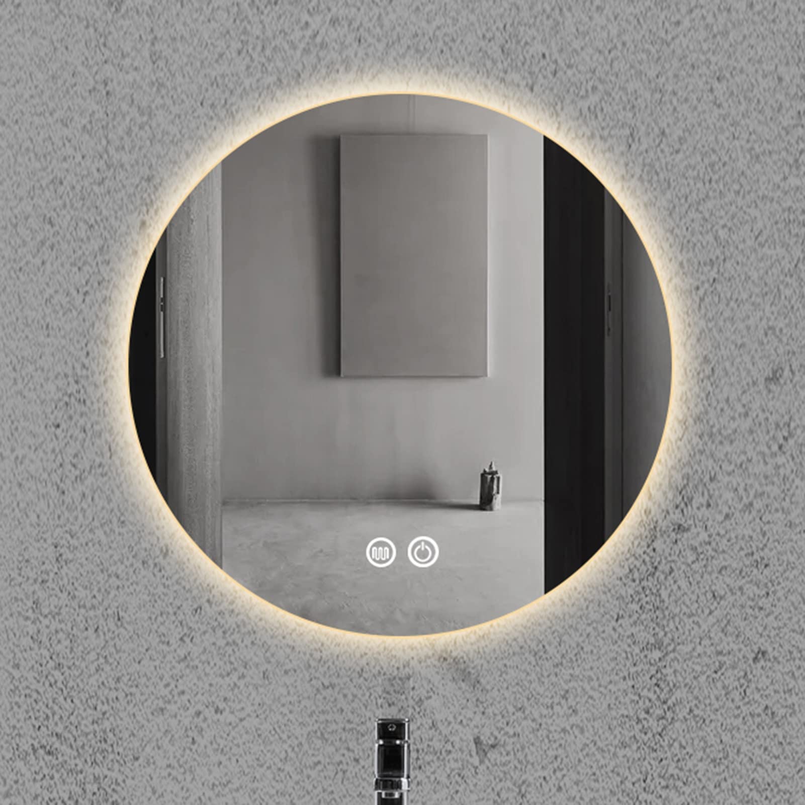 Miroir De Salle De Bain À LED Avec Lumières, Miroir Mural À Intensité Variable, Miroirs De Salle De Bain Modernes Pour Mur, Intensité Variable, Anti-buée, Incassable(Color:90cm(35.4in),Size:Warm light