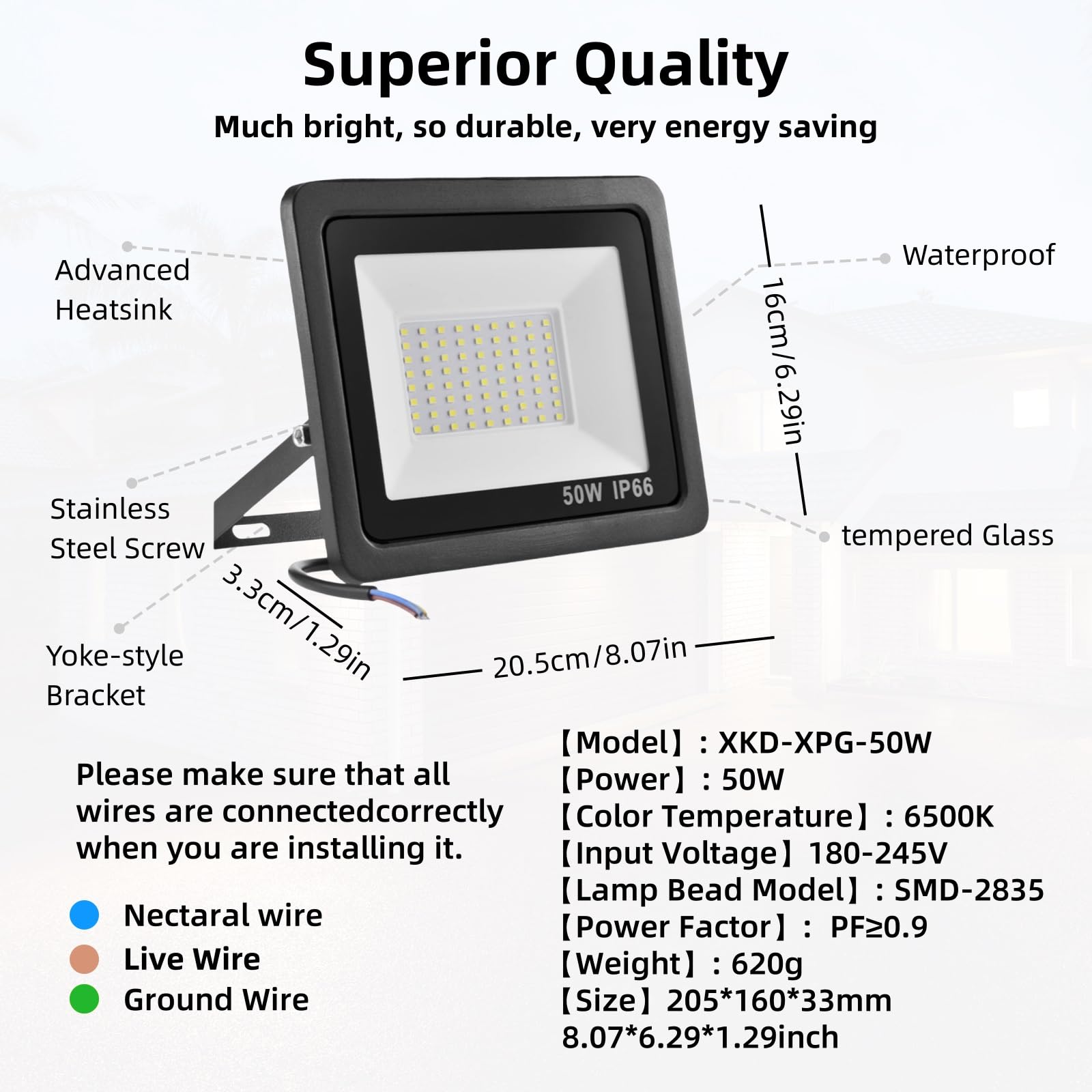 Foco LED de 50 W Exteriores Resistente al Agua IP66 for iluminación Comercial for estadios Patios estacionamientos etc(6pack)