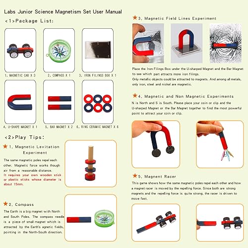 Miniatura 8 de Kits de imanes de ciencia para niños: Imán educativo Proyectos científicos Herramientas de experimento Kits de laboratorio de física Incluye