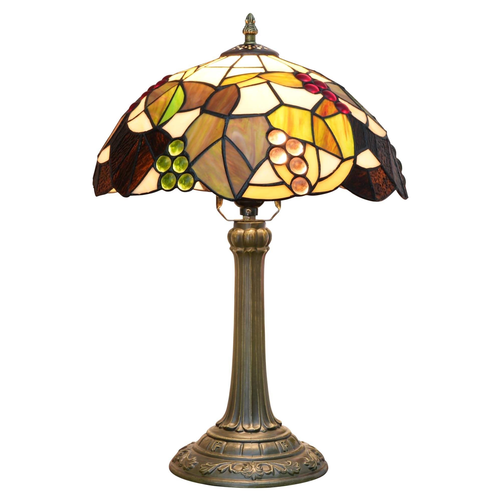 HJRegaFimu 12 Inches Lamp Stained Glass Table Lamps Teal Grapes Vintage Style Nightstand Reading Desk Light For Bedside Bedroom Living Room Art Deco