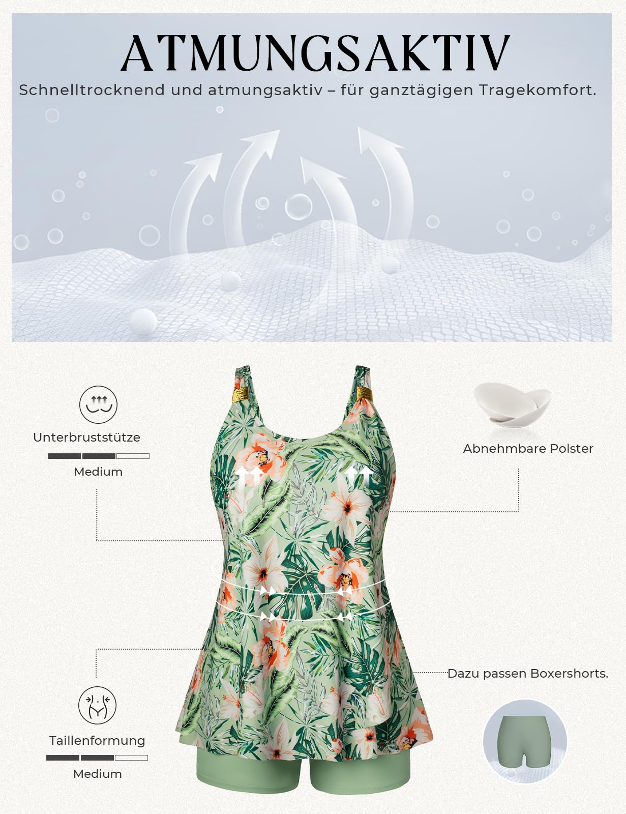 Hanna Nikole Maillot De Bain Deux Pièces avec Short pour Femme - Tankini Gainant Le Ventre - Grande Taille - Push-Up - Dos Nu - Ourlet Irrégulier
