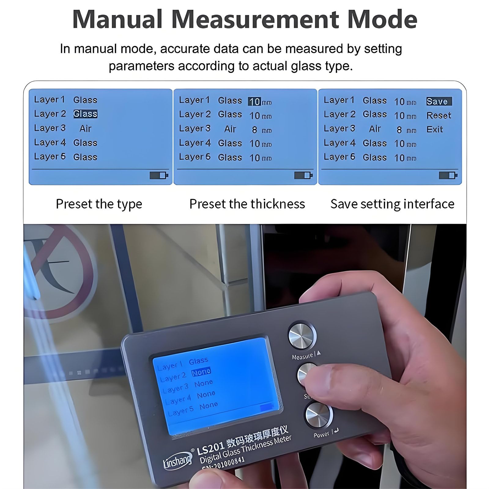 Medidor Digital De Espesor De Vidrio, Herramienta De Medición Portátil para Vidrio con Entrehierro De hasta 70Mm Y 45Mm, Precisión De 0,1 Mm para Vidrio De Pared Gruesa, Laminado Y Aislante