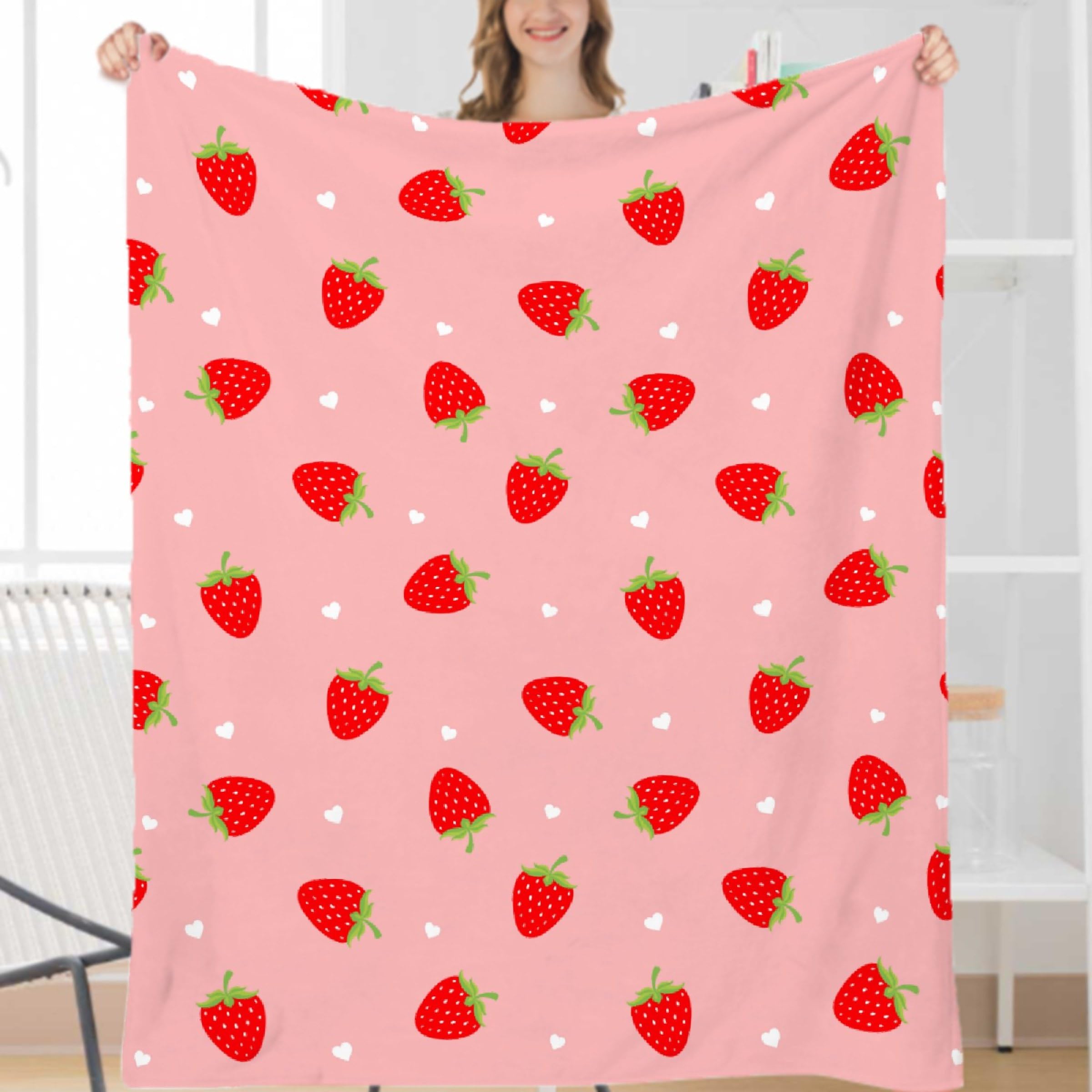 SUPERICH Pink Strawberry Blanket Gifts Super Soft Fleece Throw Blankets for Boys Girls Cozy Flannel Air Conditioning Blanket Christmas Thanksgivng Gifts Blanket for Couch Bed 50x40 in for Kid