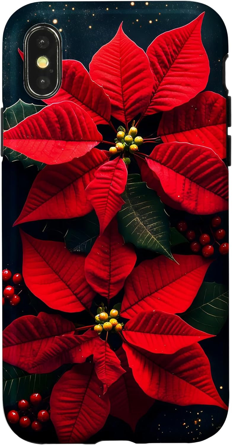 Poinsettia Christmas Flowers Xmas Case for iPhone XR
