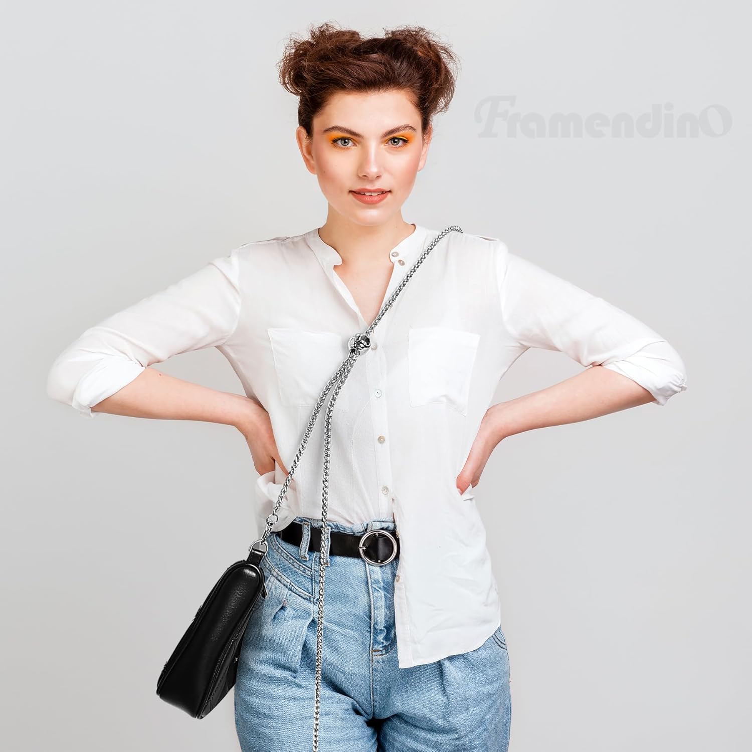 Framendino, Purse Chain Strap, 41-51 Inch Gold Adjustable Shoulder Cross with Metal Buckles for Women (Silver) - Image 4