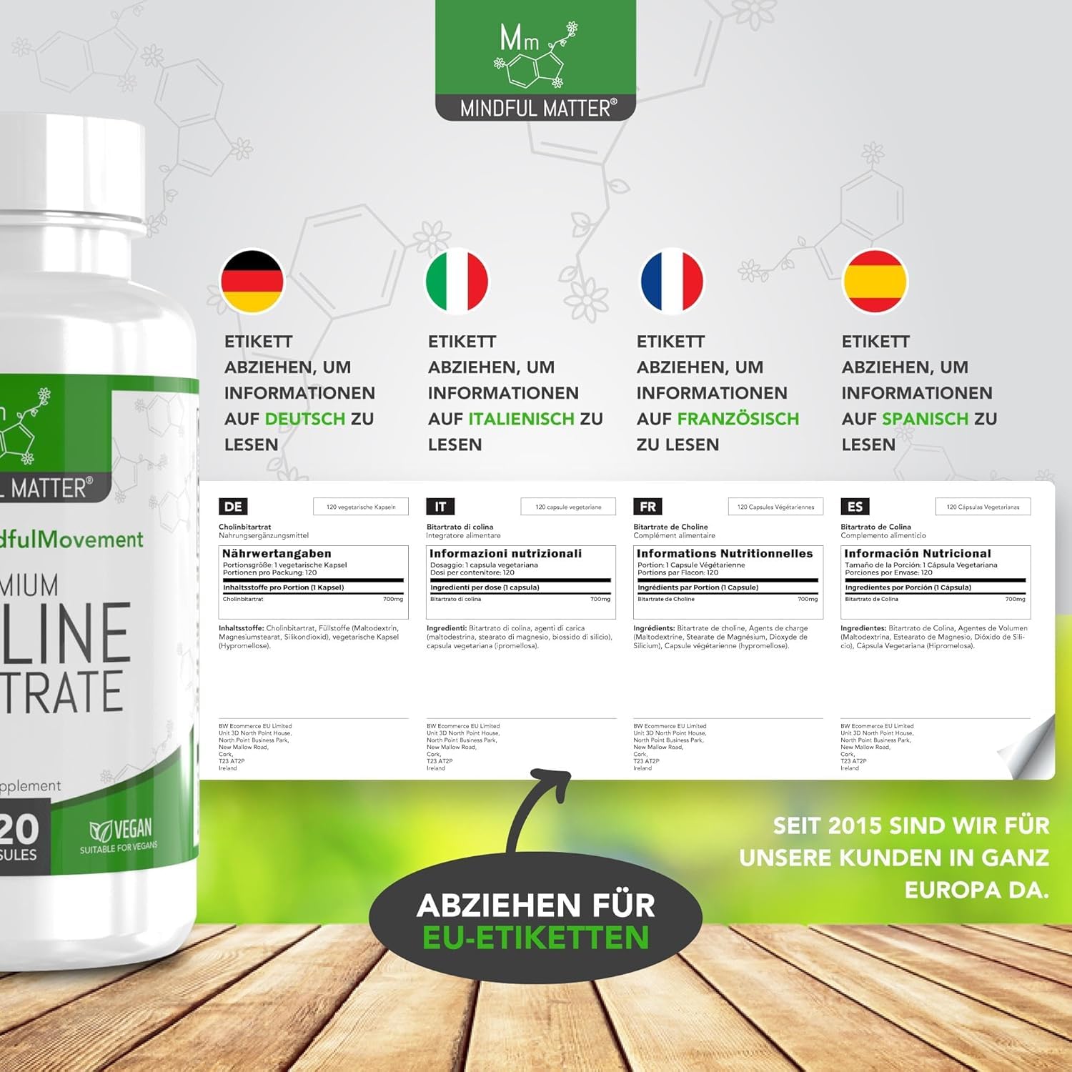 MM Cholin | 120 Vegane Kapseln Choline Hochdosiert | 700mg Extrakt pro Portion - Cholin-Bitartrat Choline Supplement | Gentechnik-, Gluten-, & Allergenfrei | Hergestellt in Großbritannien