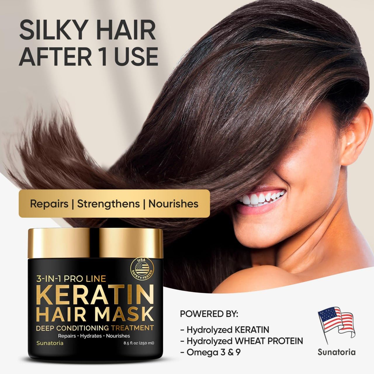 SUNATORIA Keratin Hair Mask - Deep Conditioner for Dry Damaged Hair - Hydrates, Repairs, Nourishes - Keratin Hair Treatment - Deep Conditioning Hair Mask - Keratina Mascarilla Para el Cabello - Image 2