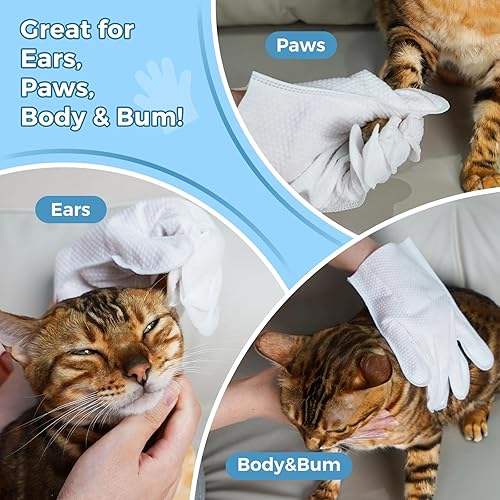 Miniatura 6 de Toallitas de baño para mascotas para perros y gatos, guantes de limpieza y desodorización, toallitas nutritivas para el cuidado diario y viajes, sin