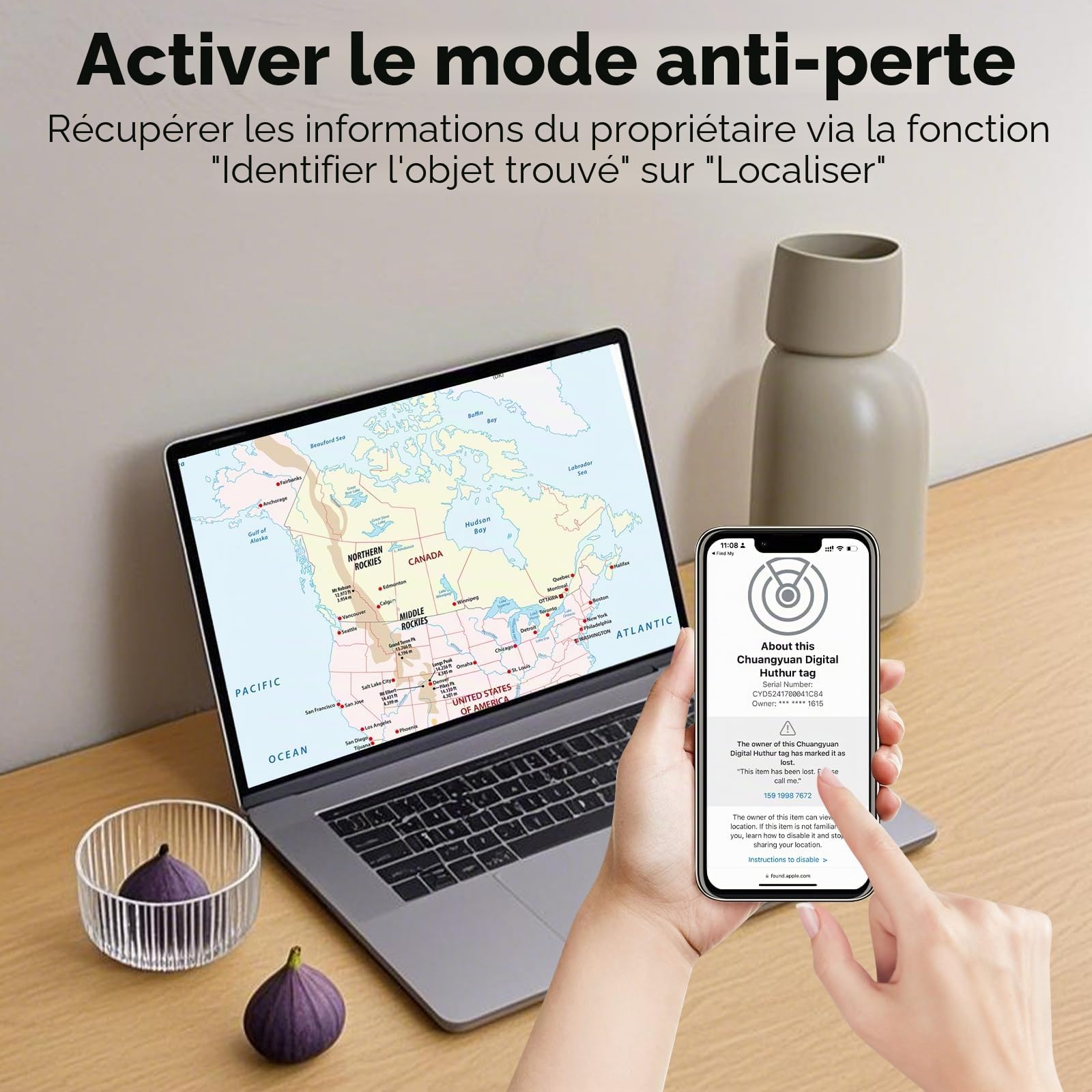 Air Traceur Tag-4 Piece,Traceur de Valise Compatible avec Apple Where is APP (iOS Uniquement), Batterie Remplaçable, IP67 Imperméable, pour Les clés/Portefeuilles/Valises/Clés/Sacs,Noir & Blanc