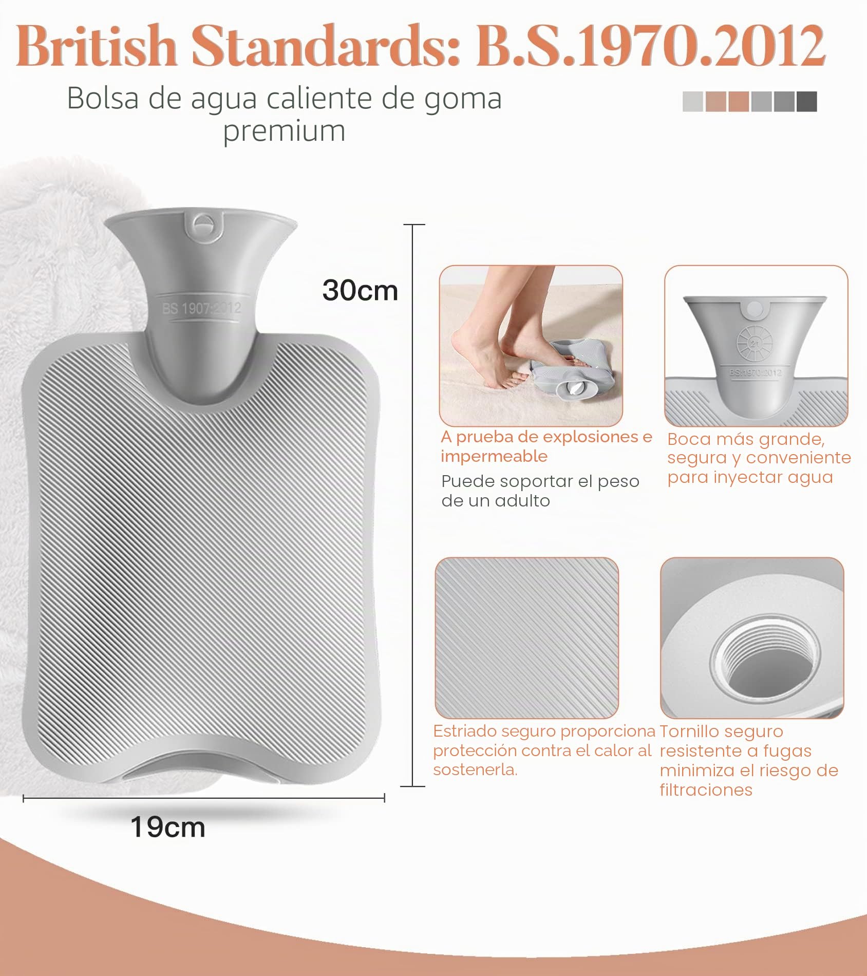 Bolsa de Agua Caliente 2L - con Funda de Cintura para la Cama, Bolsa de Agua Caliente para Cuello, Hombro, Espalda (Marrón)