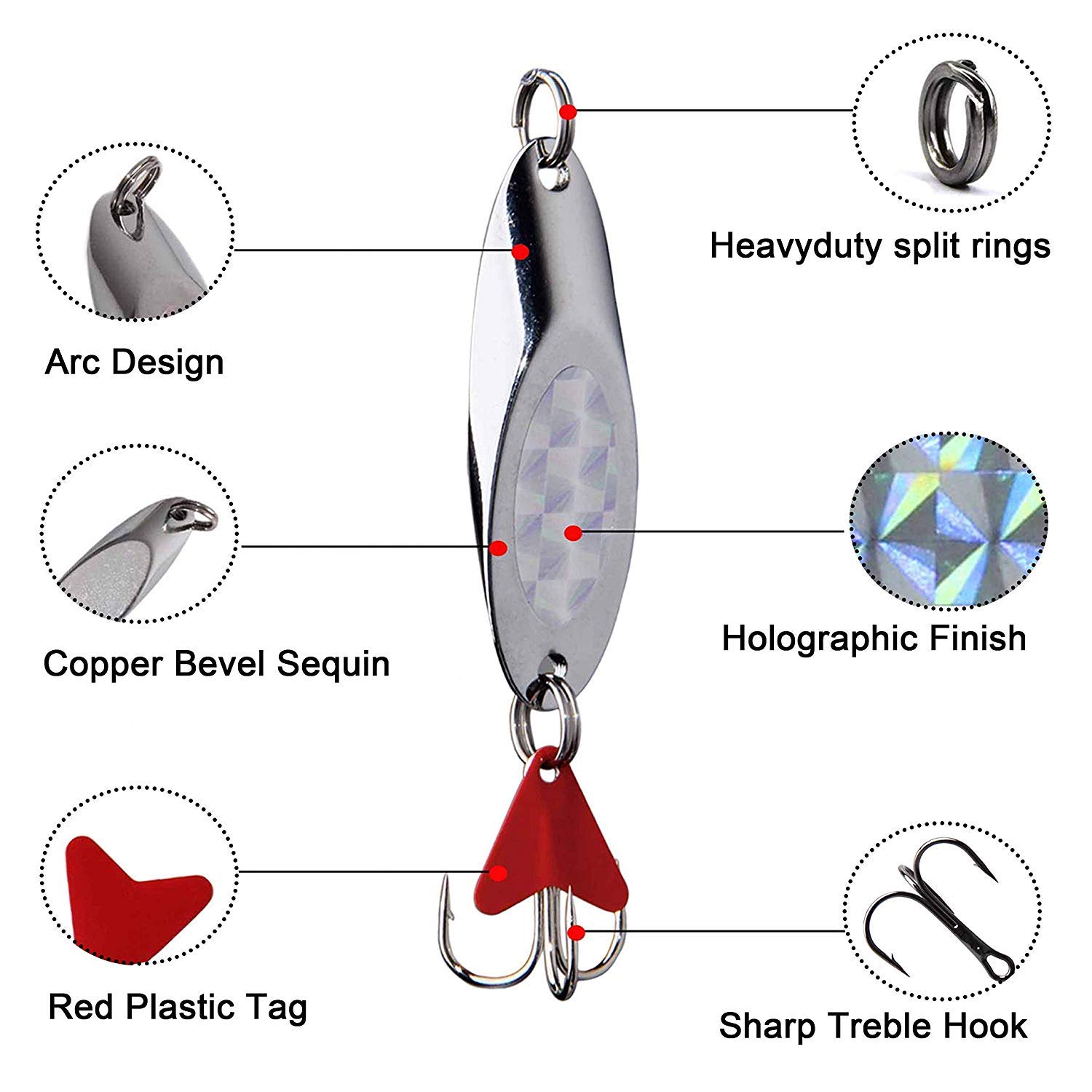 Casting Fishing Spoons Lures Saltwater Jigging Spoons Fishing Tackle Bait with Treble Hooks Hard Metal Spoon Lures for Salmon Bass