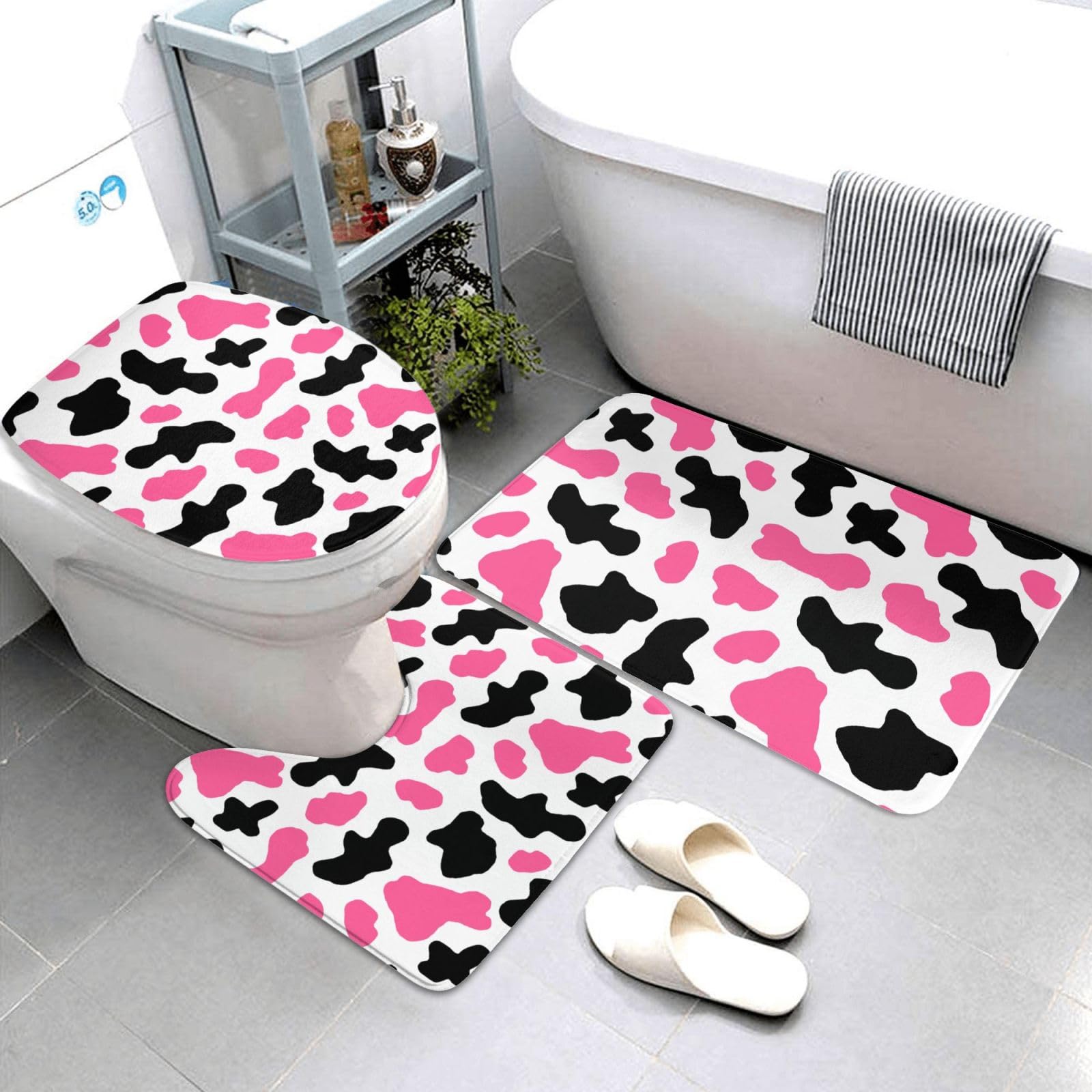 Tapis de bain lavable lot de 3 anti-glisse en forme de U pour WC et douche