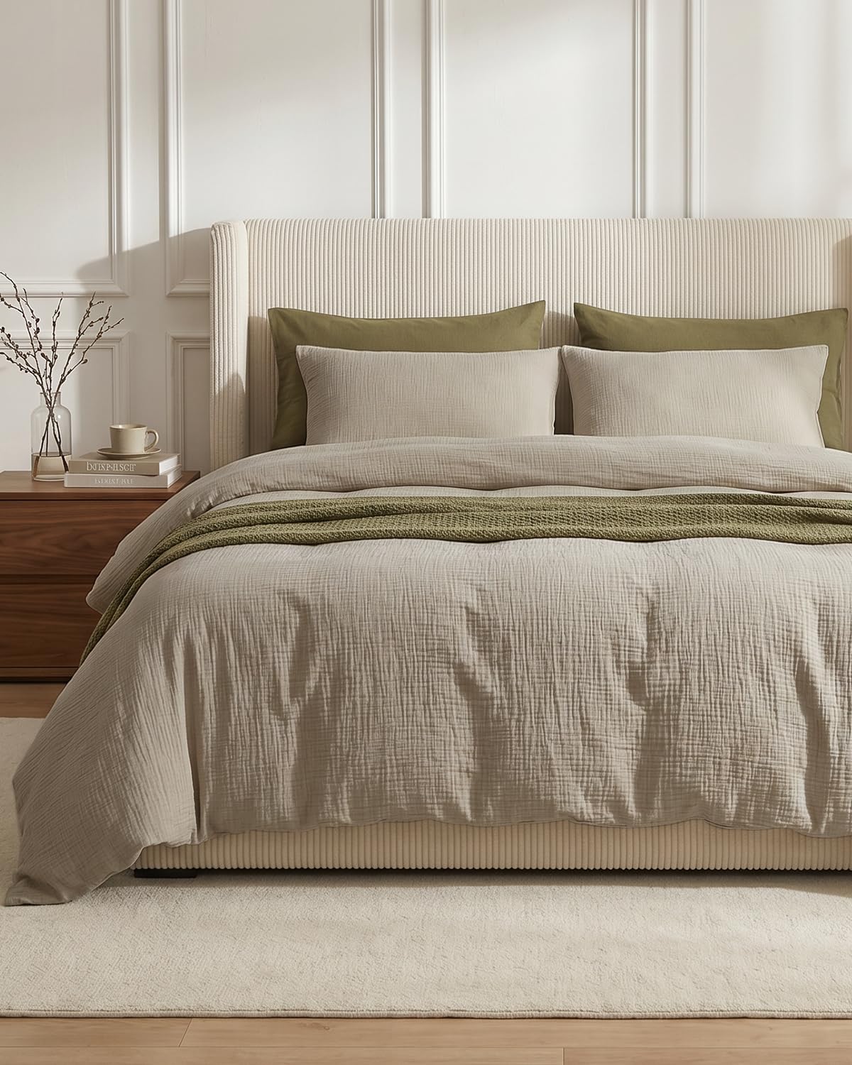 Photo 1 of SE SOFTEXLY Washed Cotton Duvet Cover Set Queen, 90"x90", Oatmeal