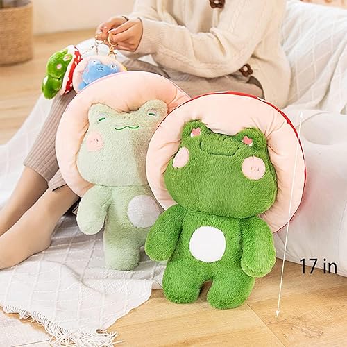 Miniatura 6 de Peluche de rana de 10 pulgadas, lindo sombrero de seta de rana, animales de peluche, juguetes de peluche kawaii, almohada para decoración del hogar,