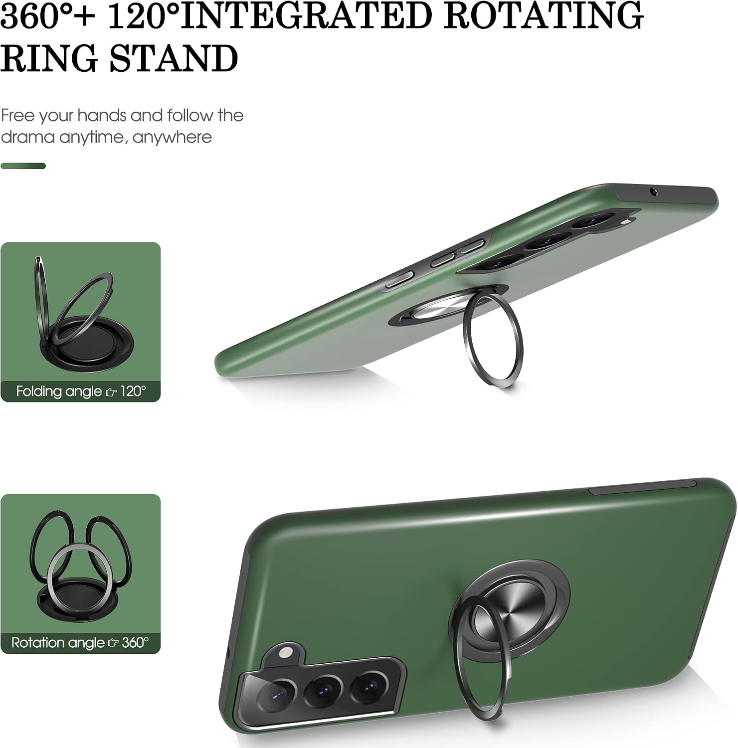 Galaxy S22 Case, Samsung Galaxy S22 Case with HD Screen Protector, Gritup [Military Grade] Shockproof Protection Case with 360° Magnetic Ring Holder Kickstand Phone Case for Samsung S22, Green