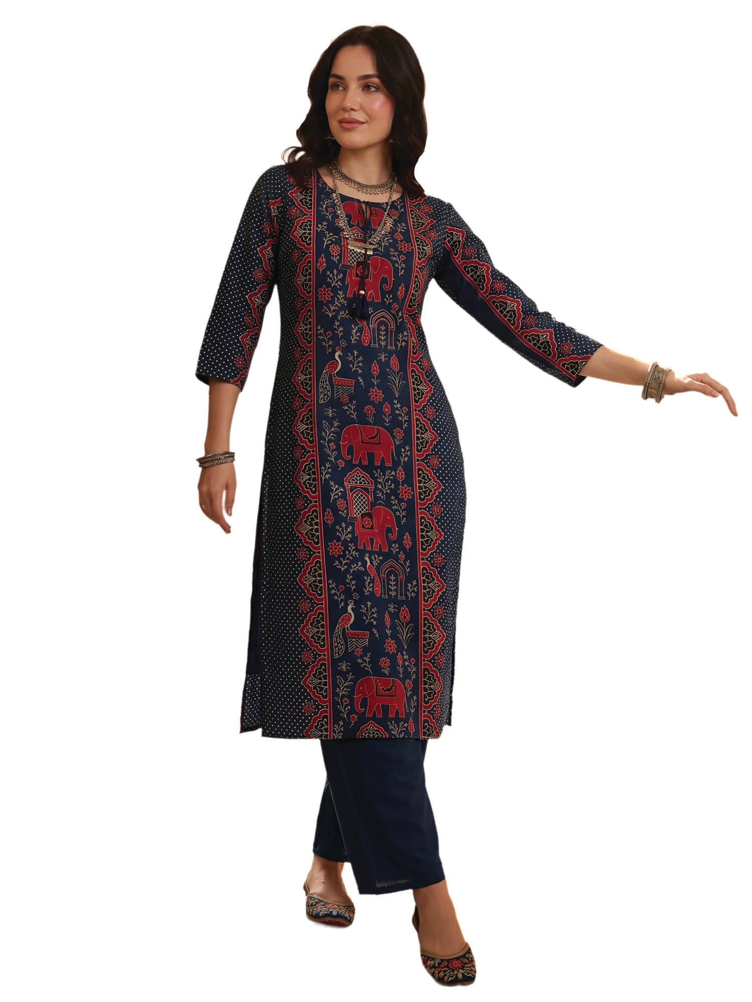 indo era Women Pure Cotton Animal Printed Kurta & Pant Set |Cord Set For Women Cotton-picture-42