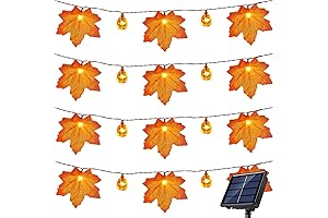 50 LED Solar Pumpkin Maple Leaf String Lights for Fall Harvest
