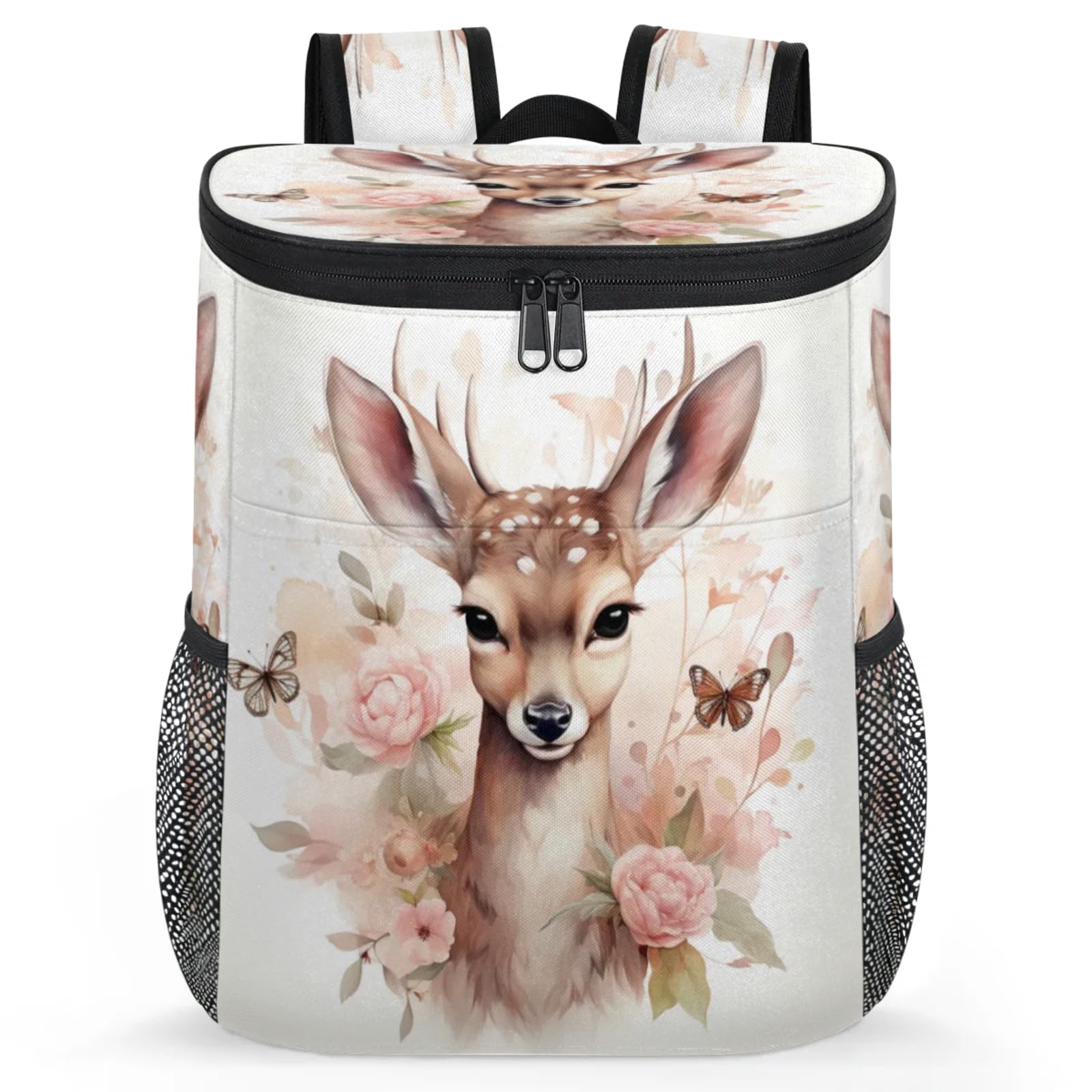 CNNINGYI Insulated Cooler Backpack 30 Cans, Watercolor Deer Leak Proof Cooler Bag, Lightweight Backpack Coolers for Picnic Fishing Hiking Camping Park Beach, Deer Butterfly