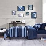 Nautica - Ensemble double confort, lit réversible en coton avec sham assorti, décoration maison élégante, salle de dortoir essentiels (bleu Longpoint, Twin/Twin XL)