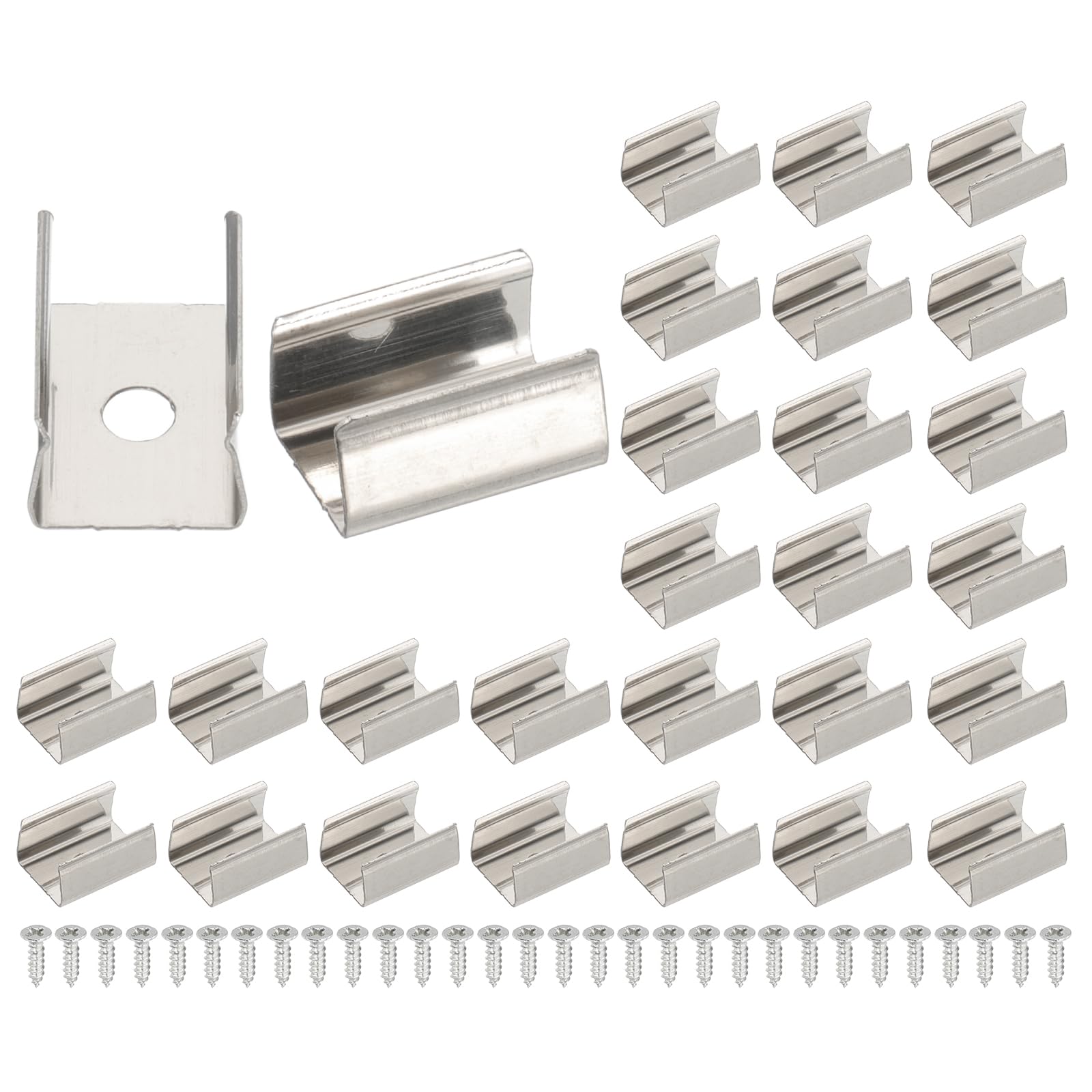 PATIKIL LED Strip Clips, 30pcs Stainless Steel Mounting Brackets Fixing Clip Clamp Support Holder with Screws for 9mm to 10mm LED Strip Lighting Cable