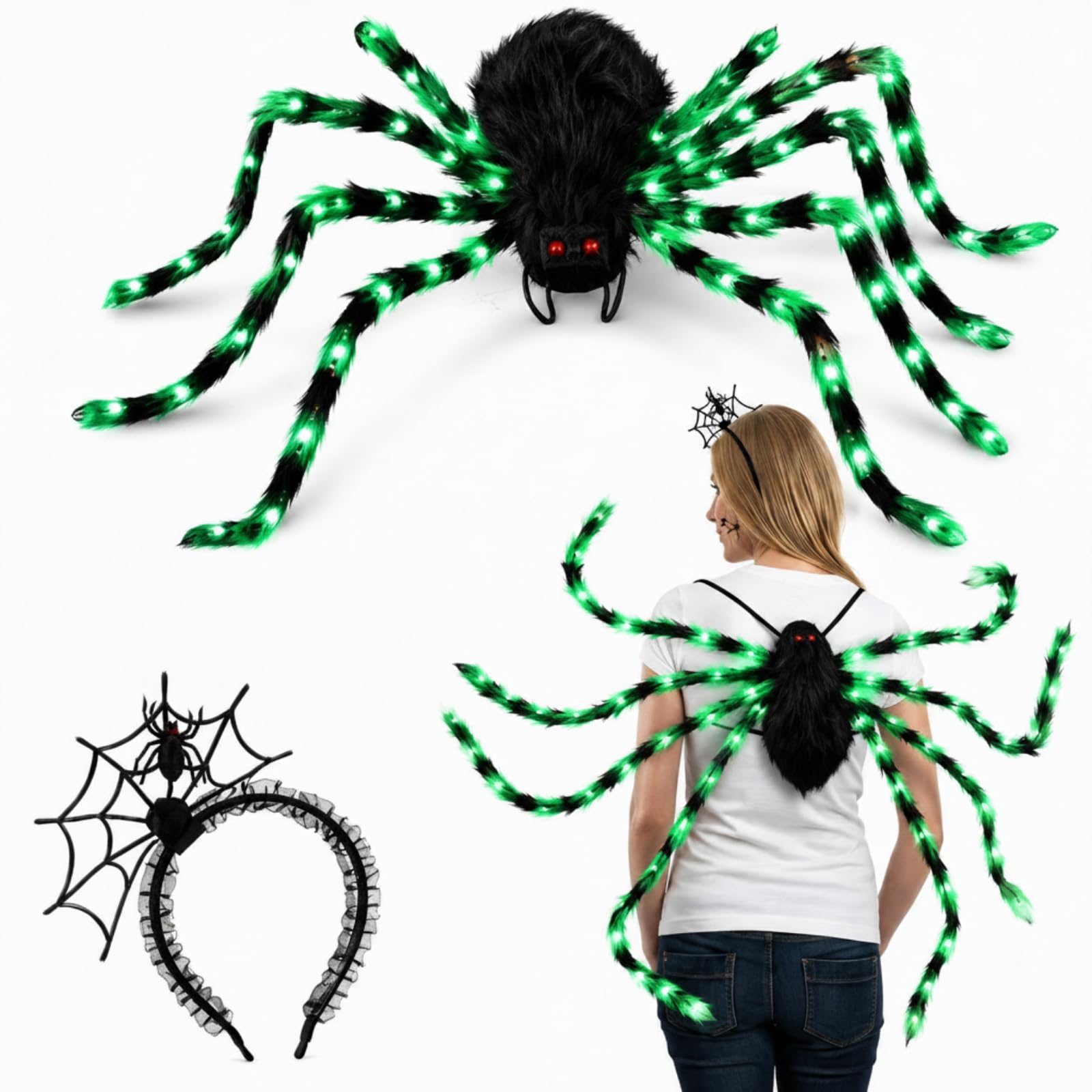 XunYee 2 Pcs Spider Costume for Adult Women LED Plush Leg