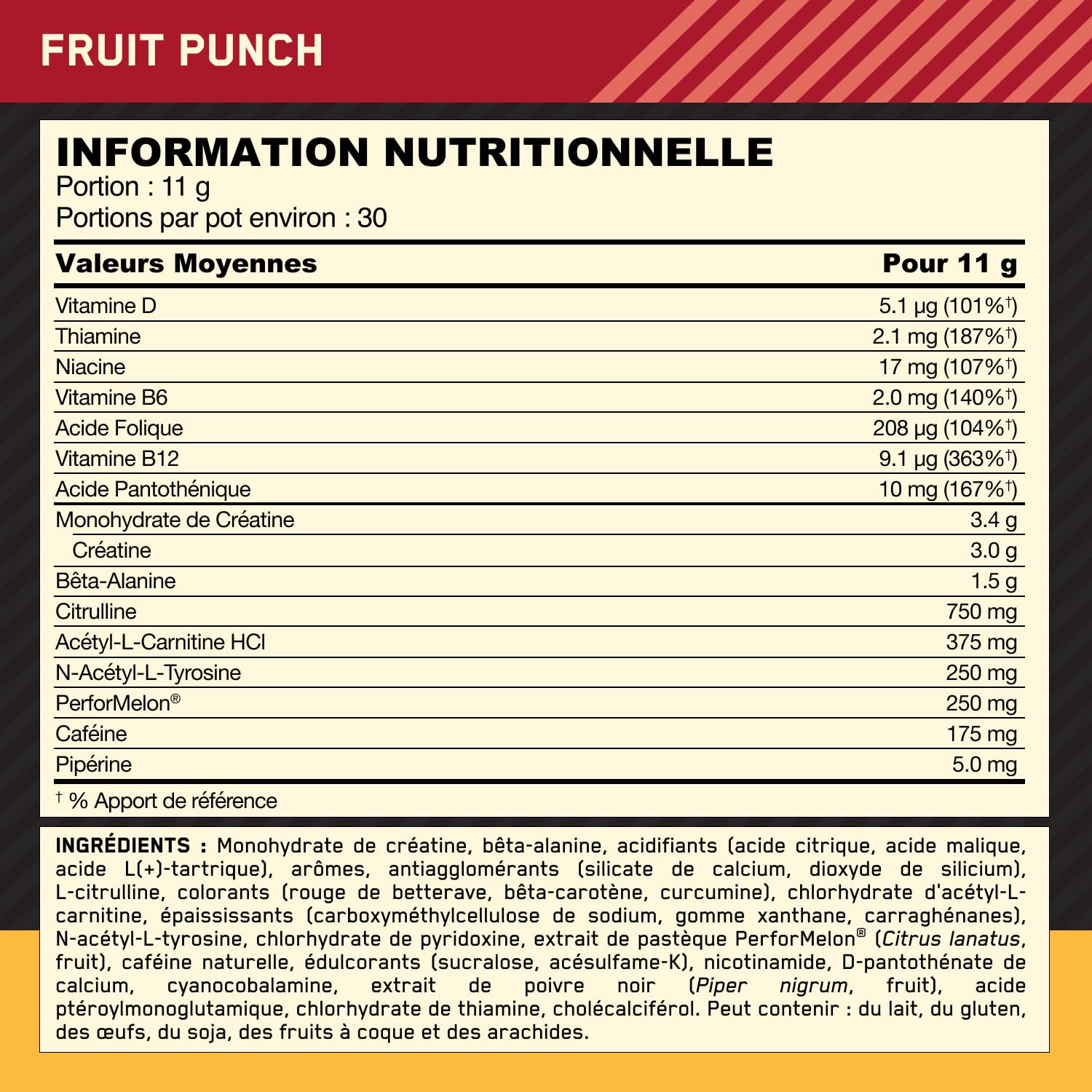 Optimum Nutrition Gold Standard Pre-Workout en Poudre, Boisson Énergétique Goût Fruit Punch, 330g, 30 Doses