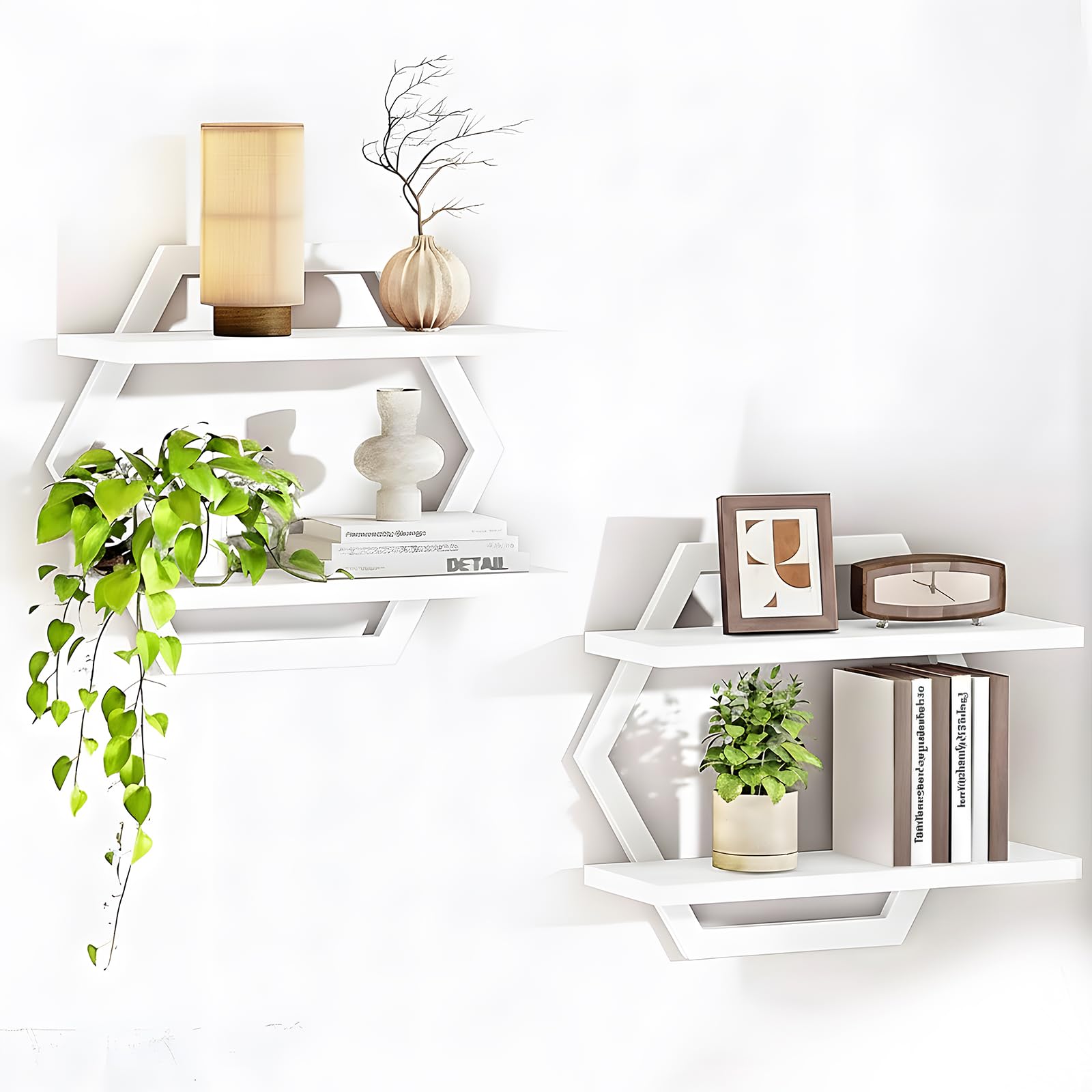 2er-Set Wandregal Holz und Metall,Schweberegal,Regalbrett,Dekorativ Regale für Wände,Hängeregale für Wohnzimmer,Schlafzimmer,Küche,Büro (Weiß)
