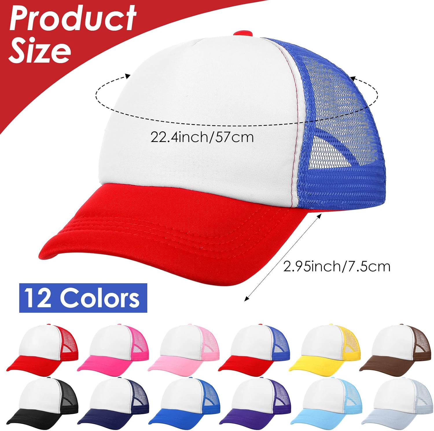 12 Pack Sublimation Blanks Trucker Hats Bulk, Mesh DIY Custom Hats Wholesale, Colorful Baseball Hat for Women and Men, Sports Outdoor Snapback Dad Hat - Image 2