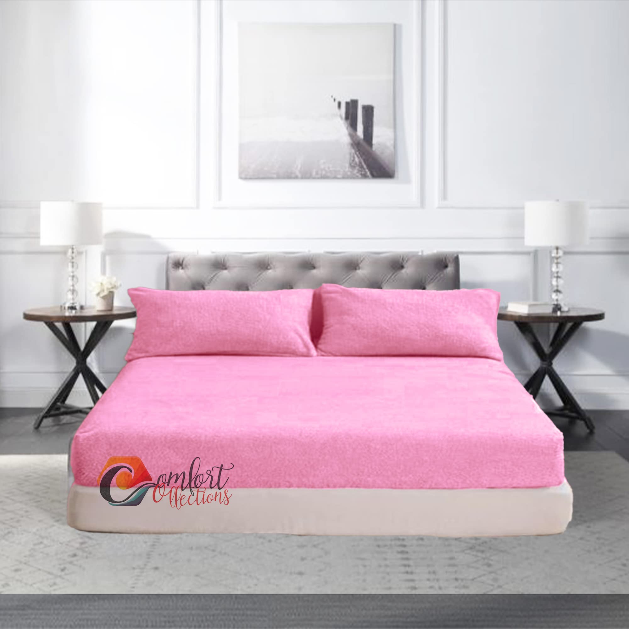 Comfort Collections Pink Fleece Fitted Bed Sheet Extra Deep 30Cm (12” Inches) Teddy Fleece Warm And Cosy Fitted Bed Sheet 4Ft Small Double 122Cm X 190Cm + 30Cm Approximate