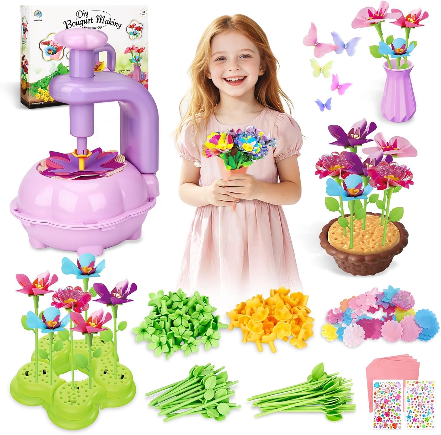 Kit Fabrication de Fleurs Tissu Bricolage Créatif pour Filles 3+ Ans Violet