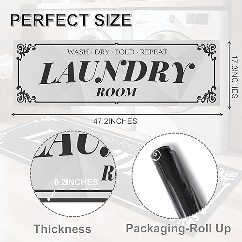 Miniatura 2 de Alfombra para cuarto de servicio alfombra antideslizante lavable de 17 x 47 pulgadas, decoración y accesorios para lavandería, diseño de texto