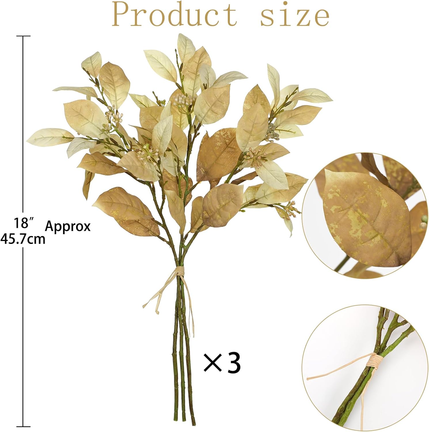 18" Artificial Fall Eonymus Leaves Bundles with Flower Seeds Branches for Autumn Decor, Fake Leaves Bunches with Stems for Wedding Party Centerpieces, Floral Arrangements, Yellow & Set of 3 - Image 3