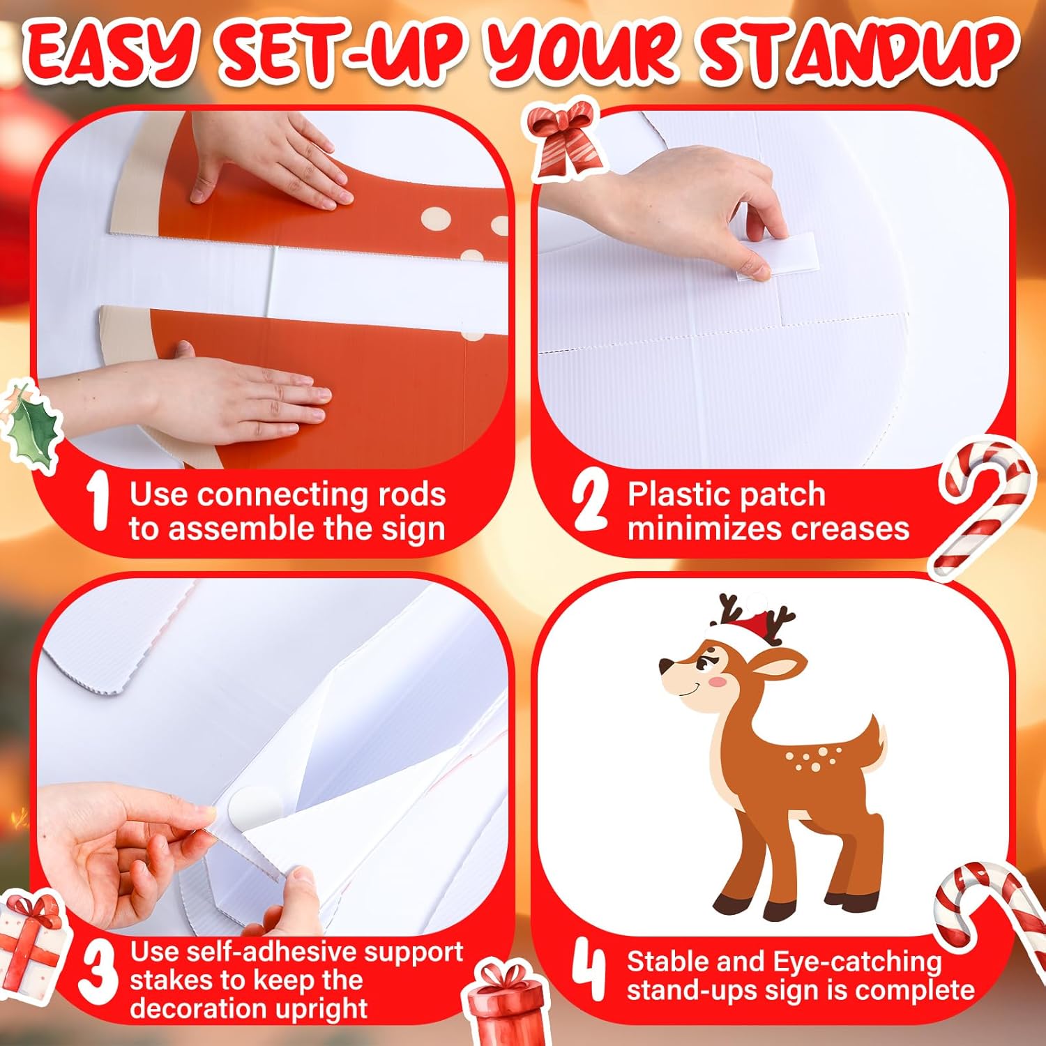 Weysat 47" H Reindeer Cardboard Cutout Stand up Christmas Party Decoration Xmas Cute Reindeer with Santa Hat Life Size Photo Props for Xmas Winter Holiday Party Decoration