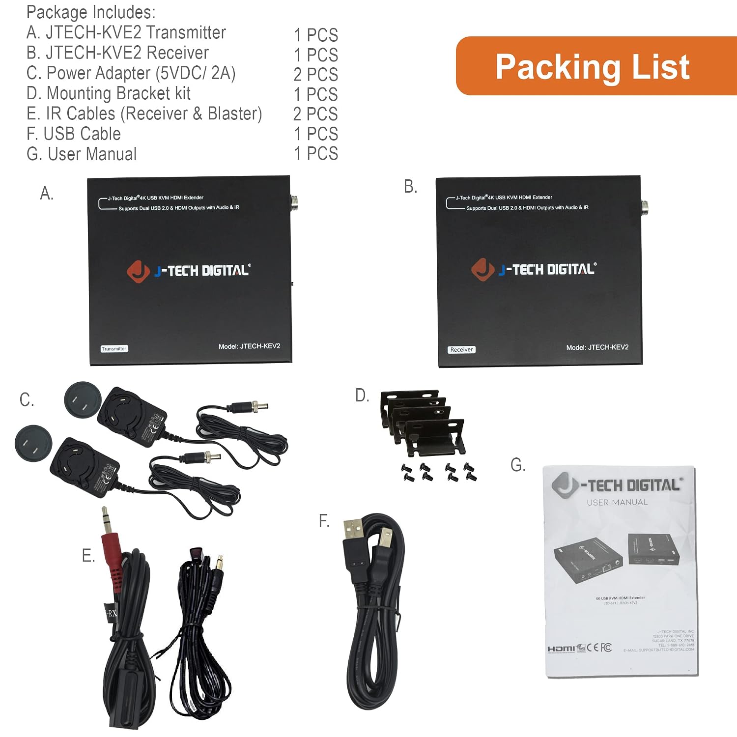 J-Tech Digital 4K USB KVM HDMIエクステンダー Cat6/6a/7イーサネット上 最大328フィート (