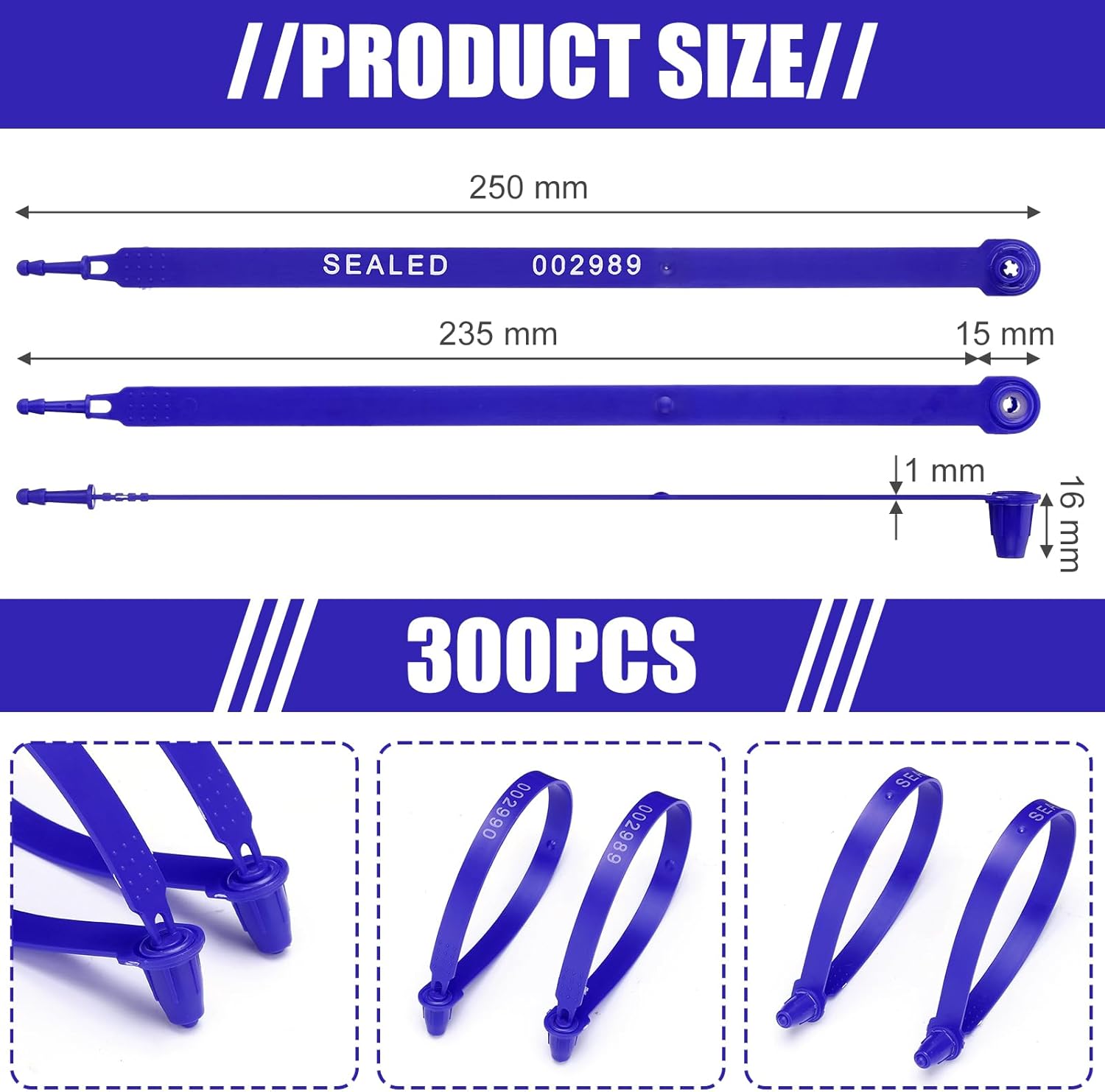 Faccito 300 Pack Plastic Truck Seals Tamper Evident Security Tag Trailer Seal, Each is Numbered Sequentially, Numbered Safety Disposable Lock for Logistics Transport Package Shipping Tag (Blue) - Image 2