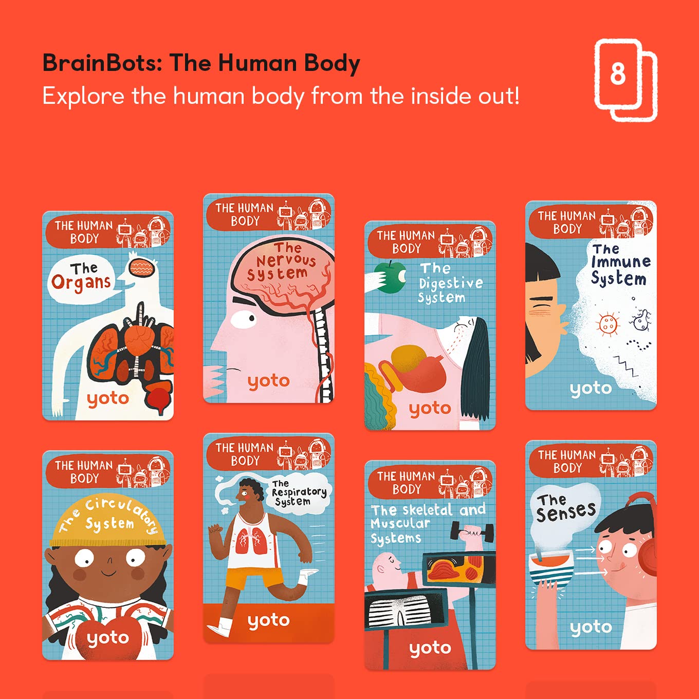 YOTO BrainBots: The Human Body – 8 Kids Audio Cards for Use with Player & Mini All-in-1 Audio Device, Educational Screen-Free Listening with Fun Stories for Learning & Interactive Quizzes, Ages 6+